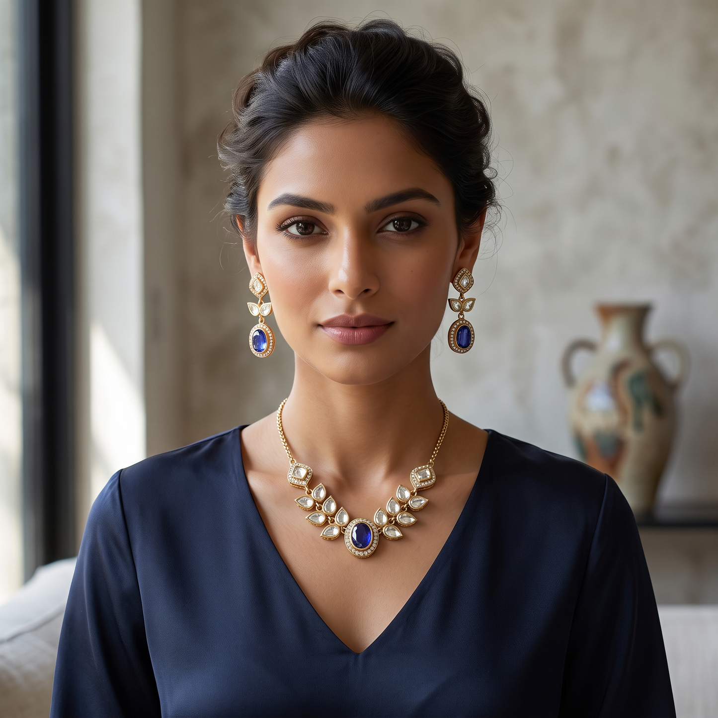 Violeta Moissanite Pota Doublet Necklace Set
