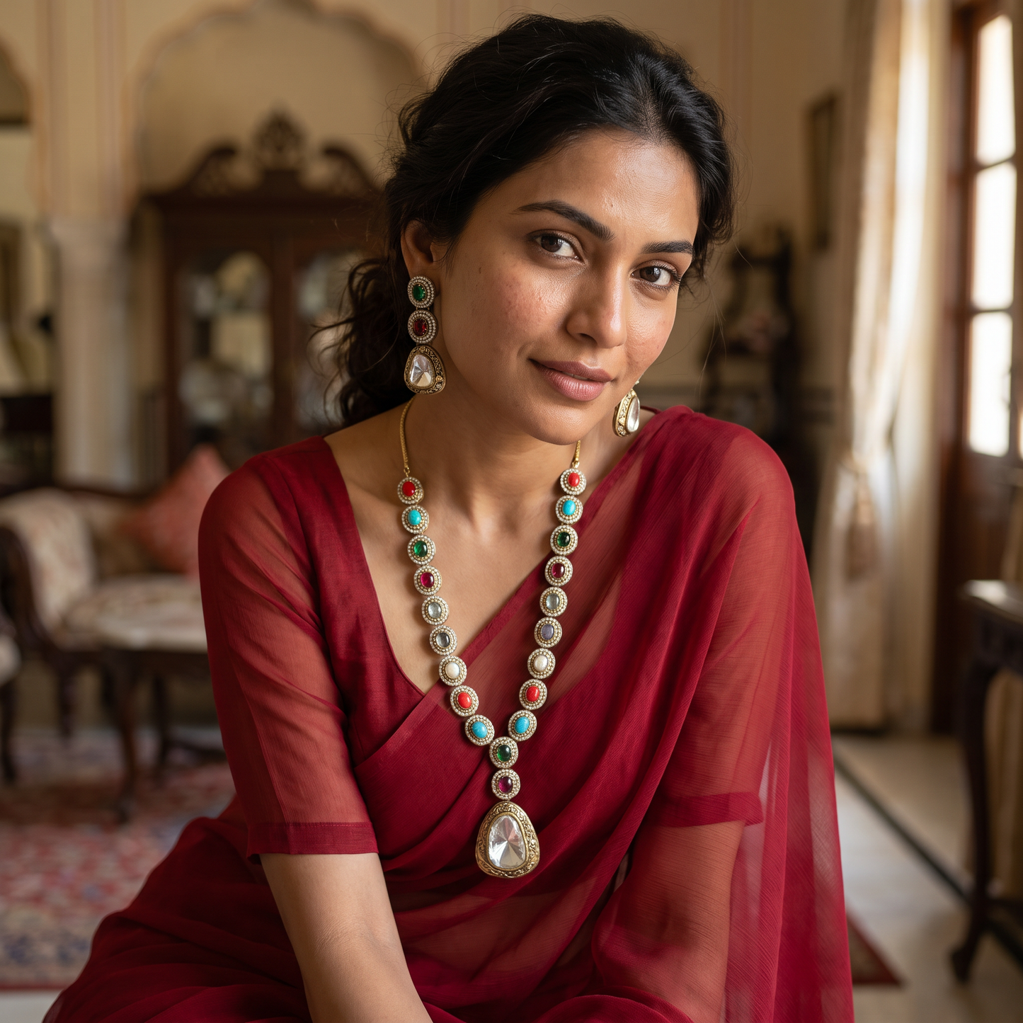Siya Polki Long Necklace Set