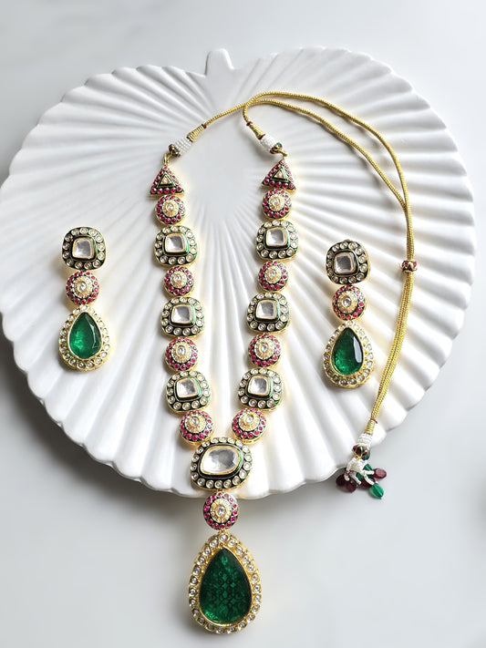 Evelyn Premium Moissanite Polki & Doublet Stone Necklace Set