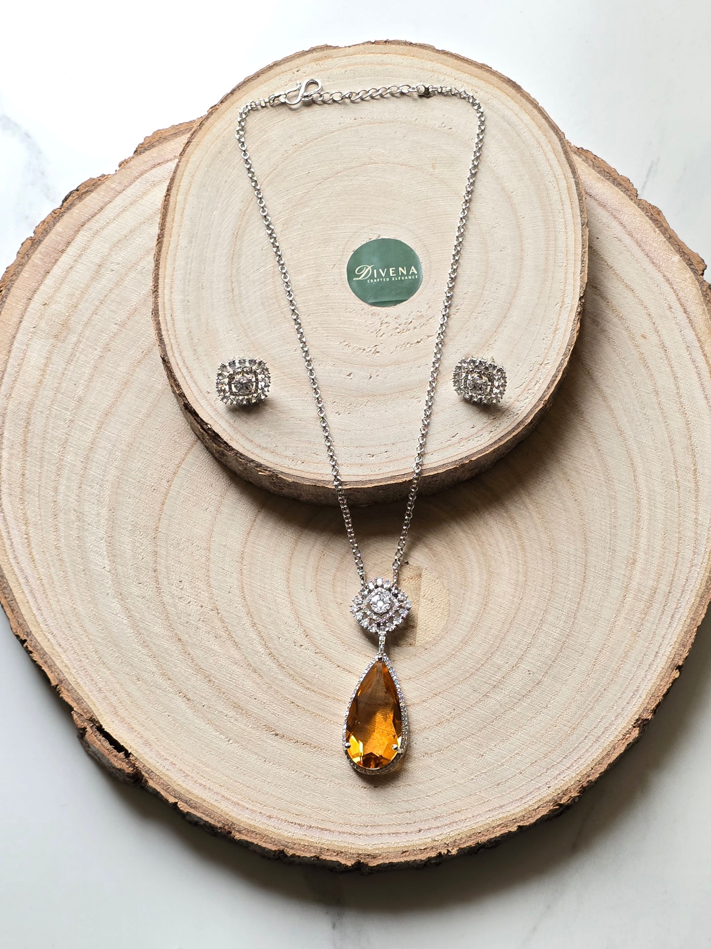 Myla CZ Tear Drop Crystal Pendant Set