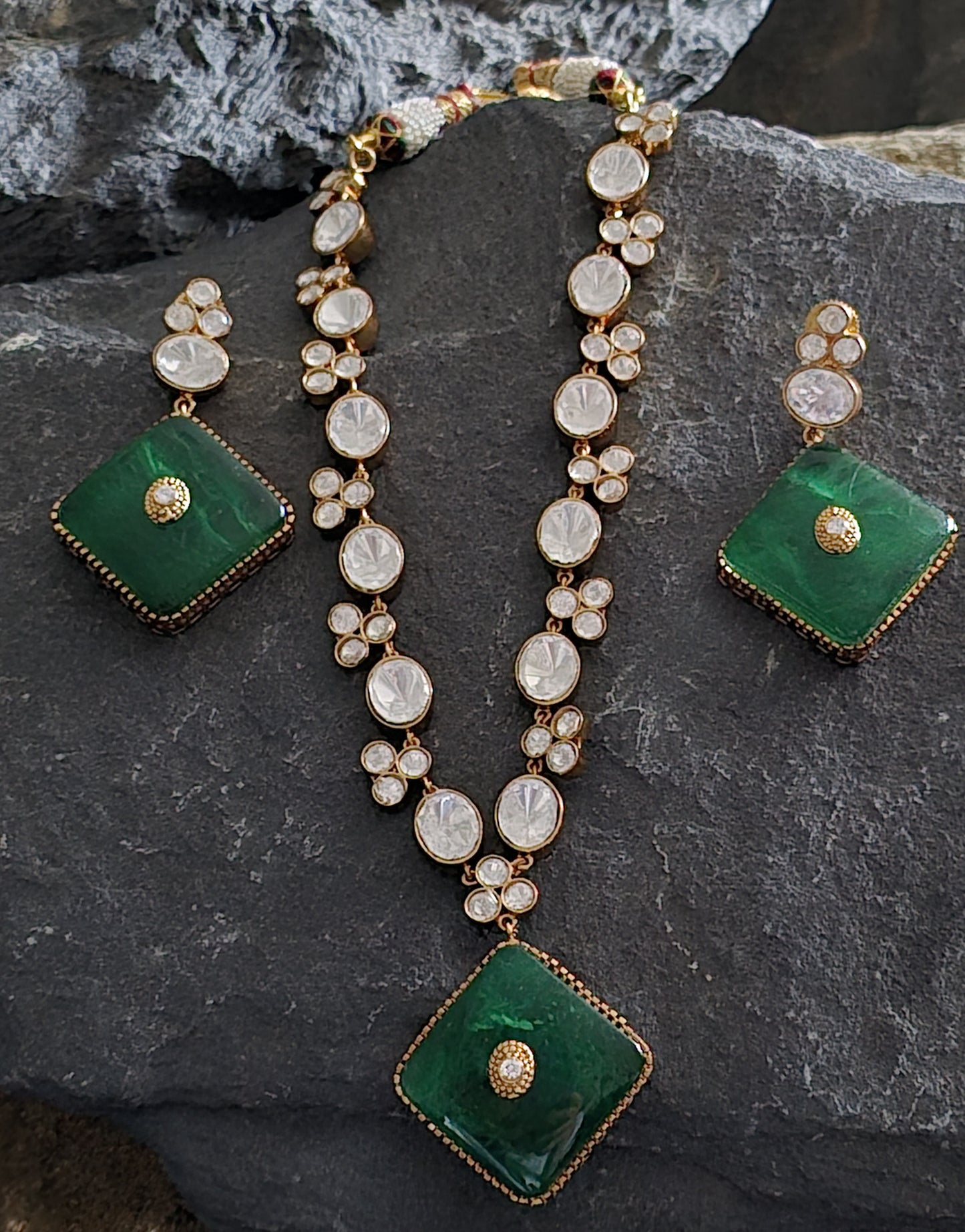 Athena Moissanite Doublet Stone Necklace Set