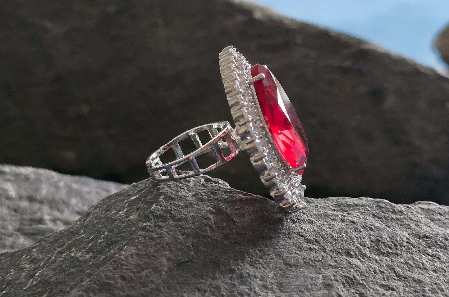 Elliana Cocktail Crystal Adjustable Ring