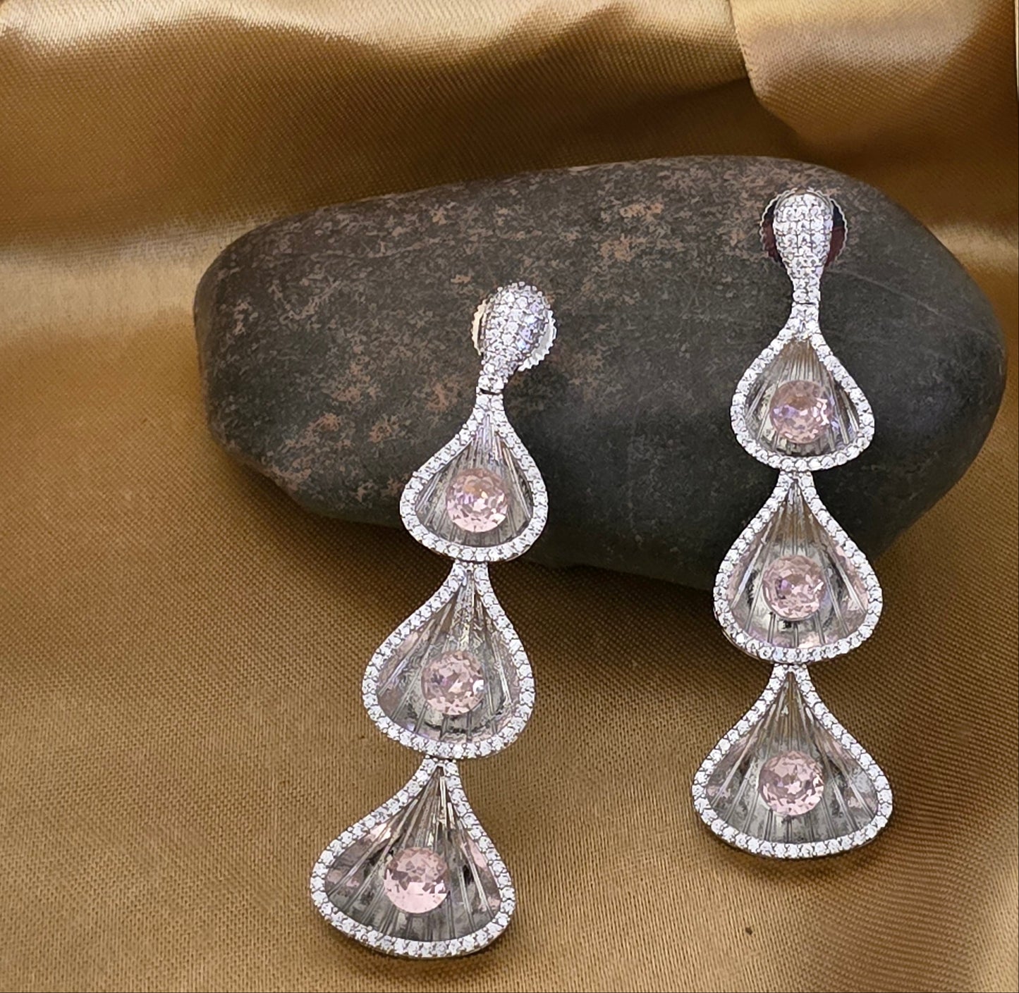 Sophia Three Tier Crystal Drop Earrings