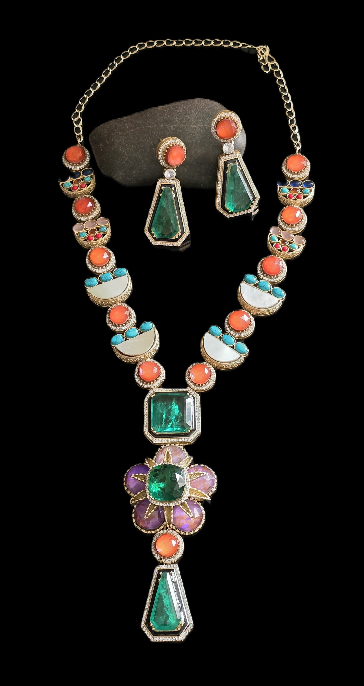 Elisheva Handmade MOP & Doublet stone Necklace Set