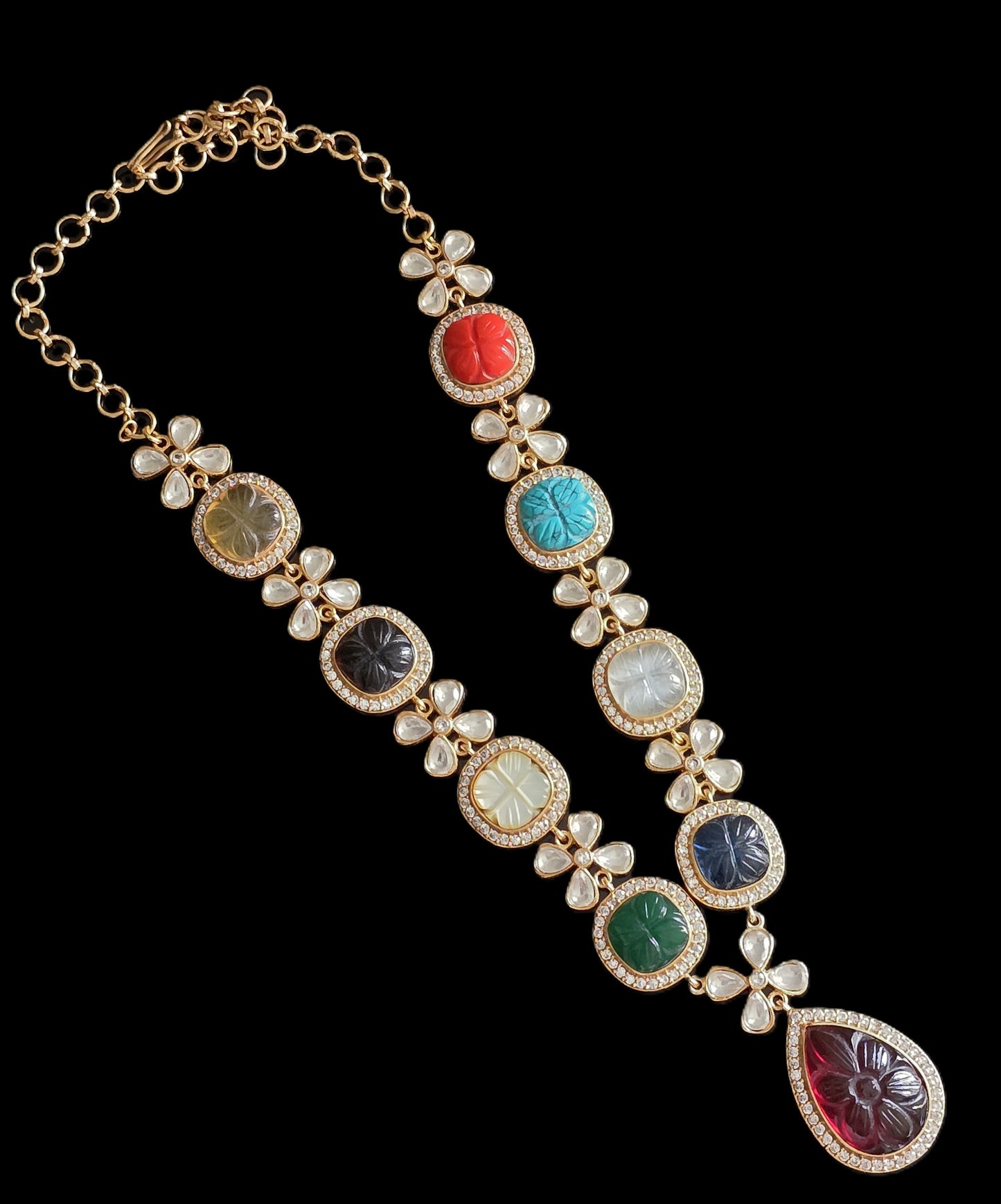 Navratan Natural Stones Necklace Set