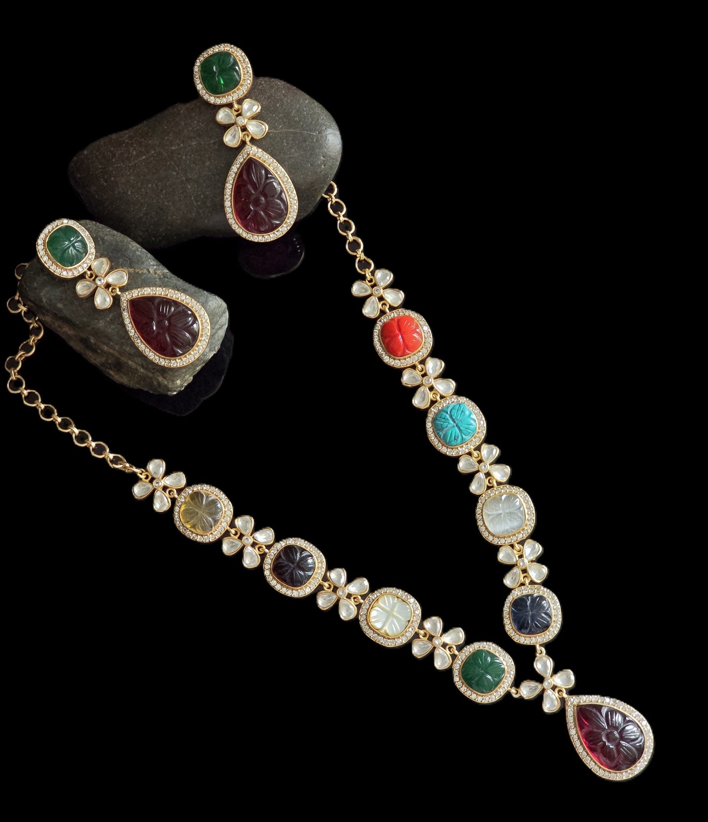 Navratan Natural Stones Necklace Set