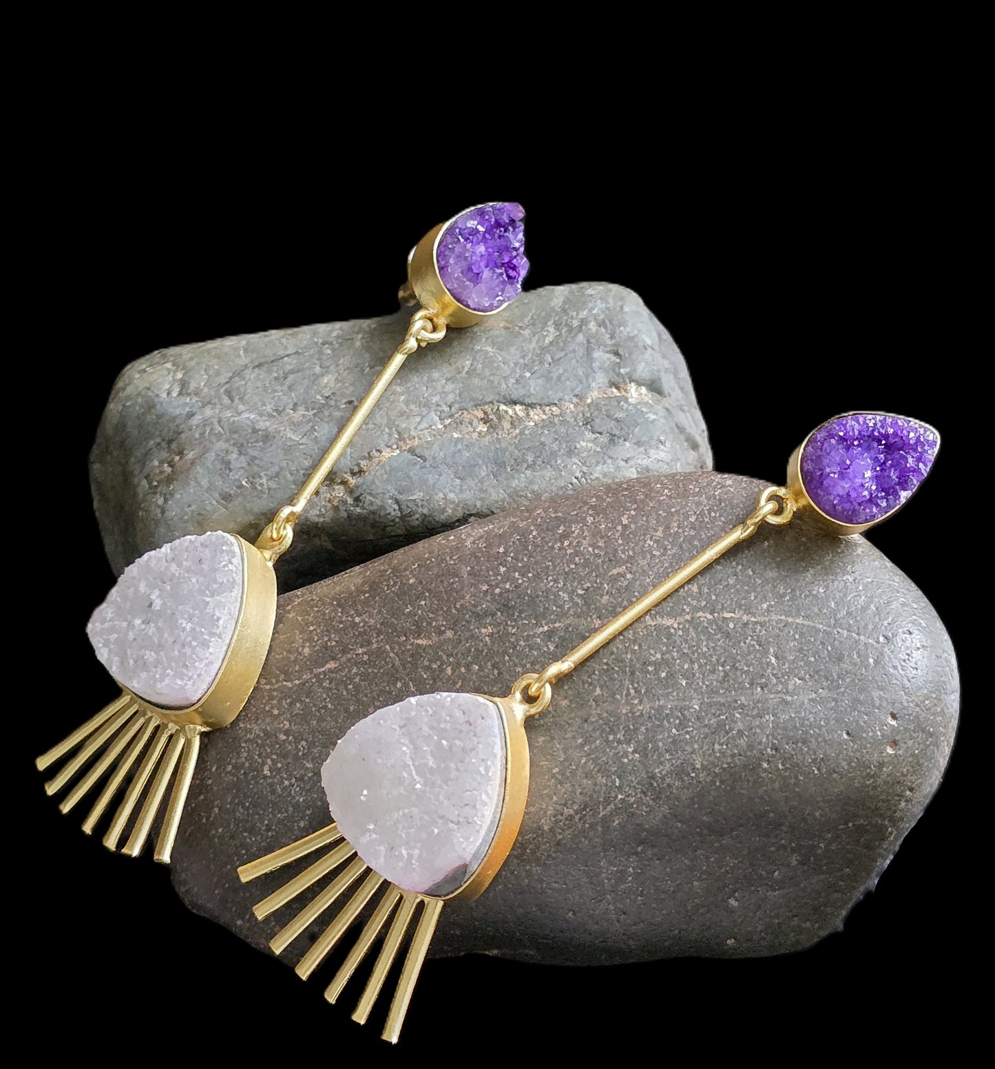 Dual Tone Druzy Dangle Earrings