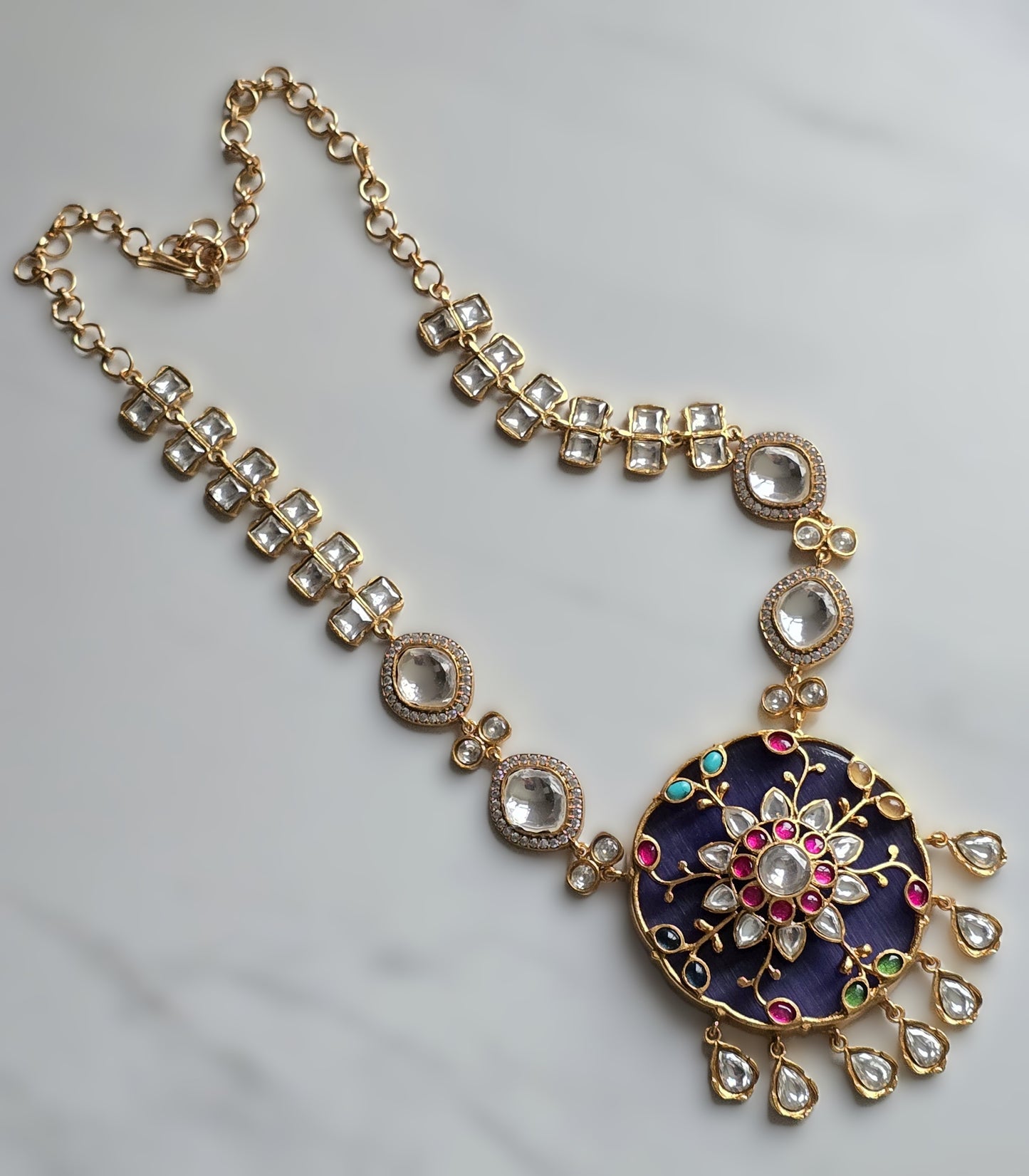 Eliza Handcrafted Navratan Polki Necklace Set