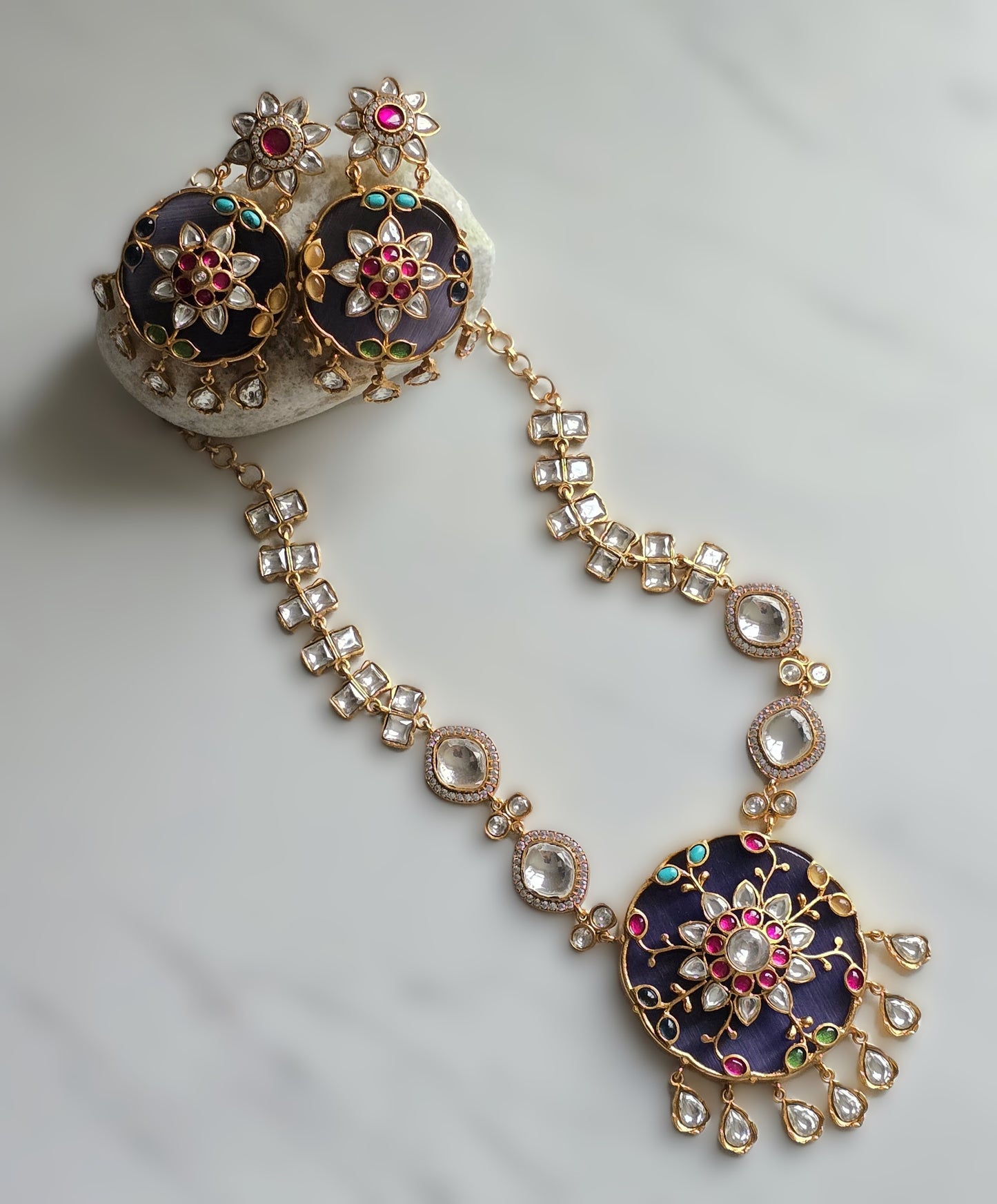 Eliza Handcrafted Navratan Polki Necklace Set