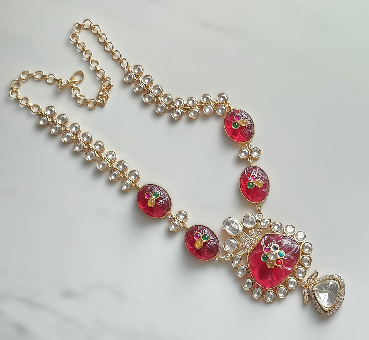 Isabella Handcrafted Polki Necklace Set with Inlay Art
