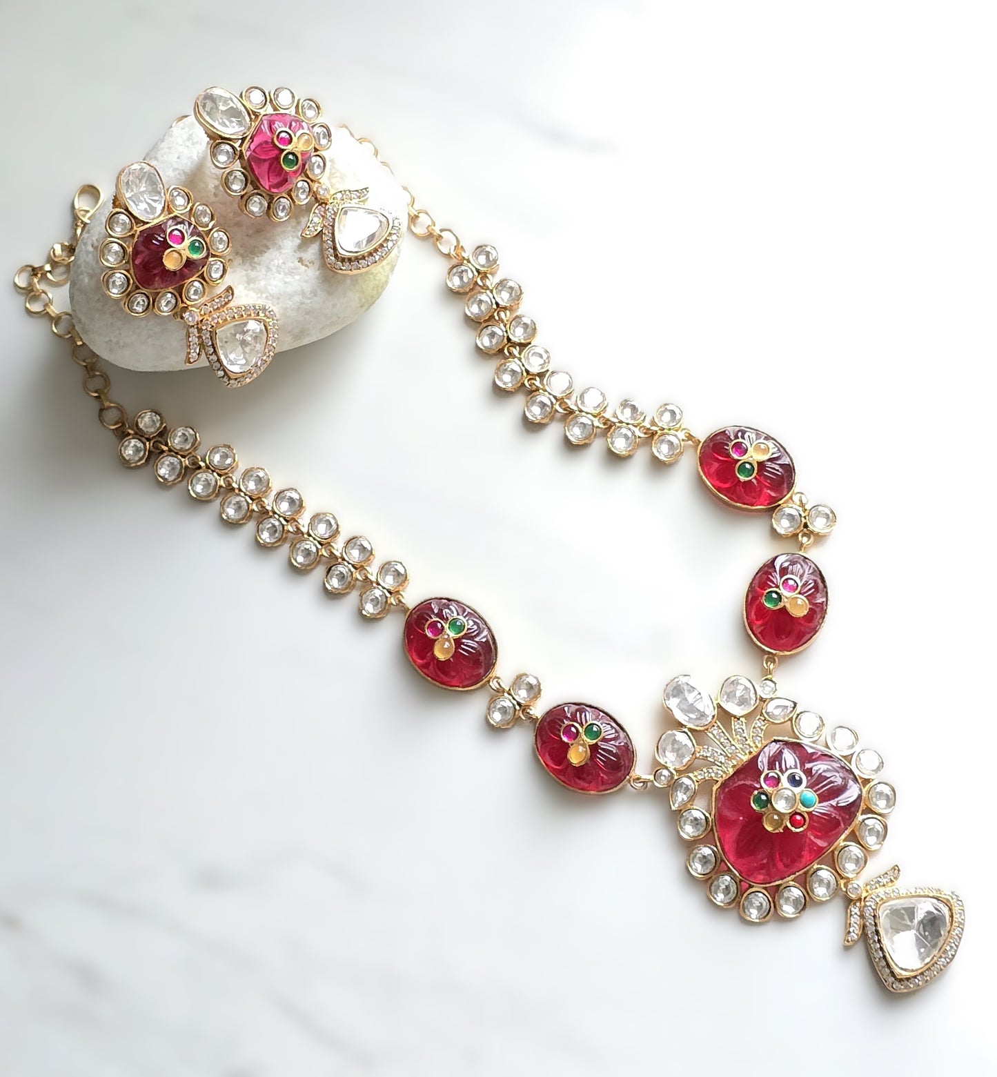 Isabella Handcrafted Polki Necklace Set with Inlay Art