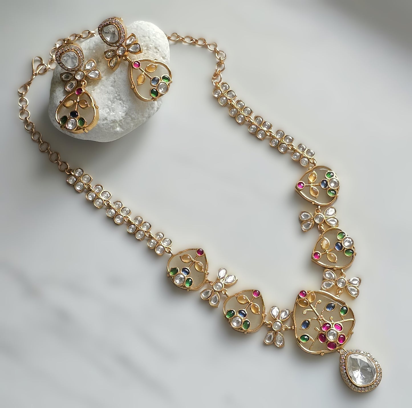 Kate Handcrafted Polki Necklace Set with Inlay art