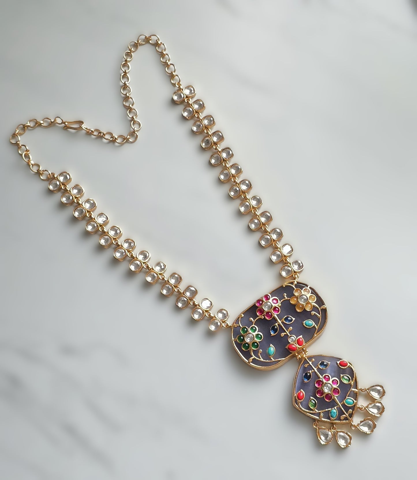 Jessica Handcrafted Polki Necklace Set with Inlay Art