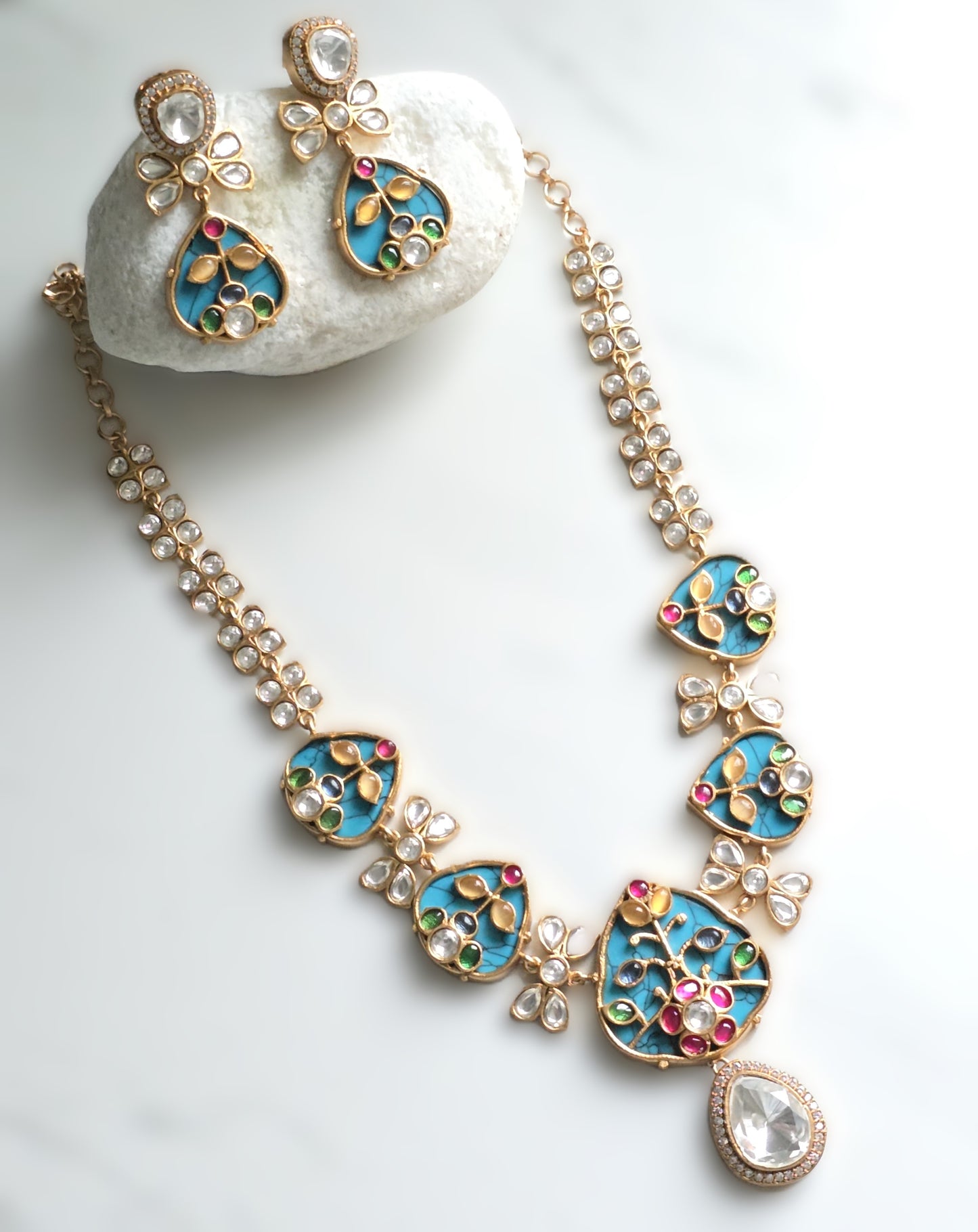 Kate Handcrafted Polki Necklace Set with Inlay art
