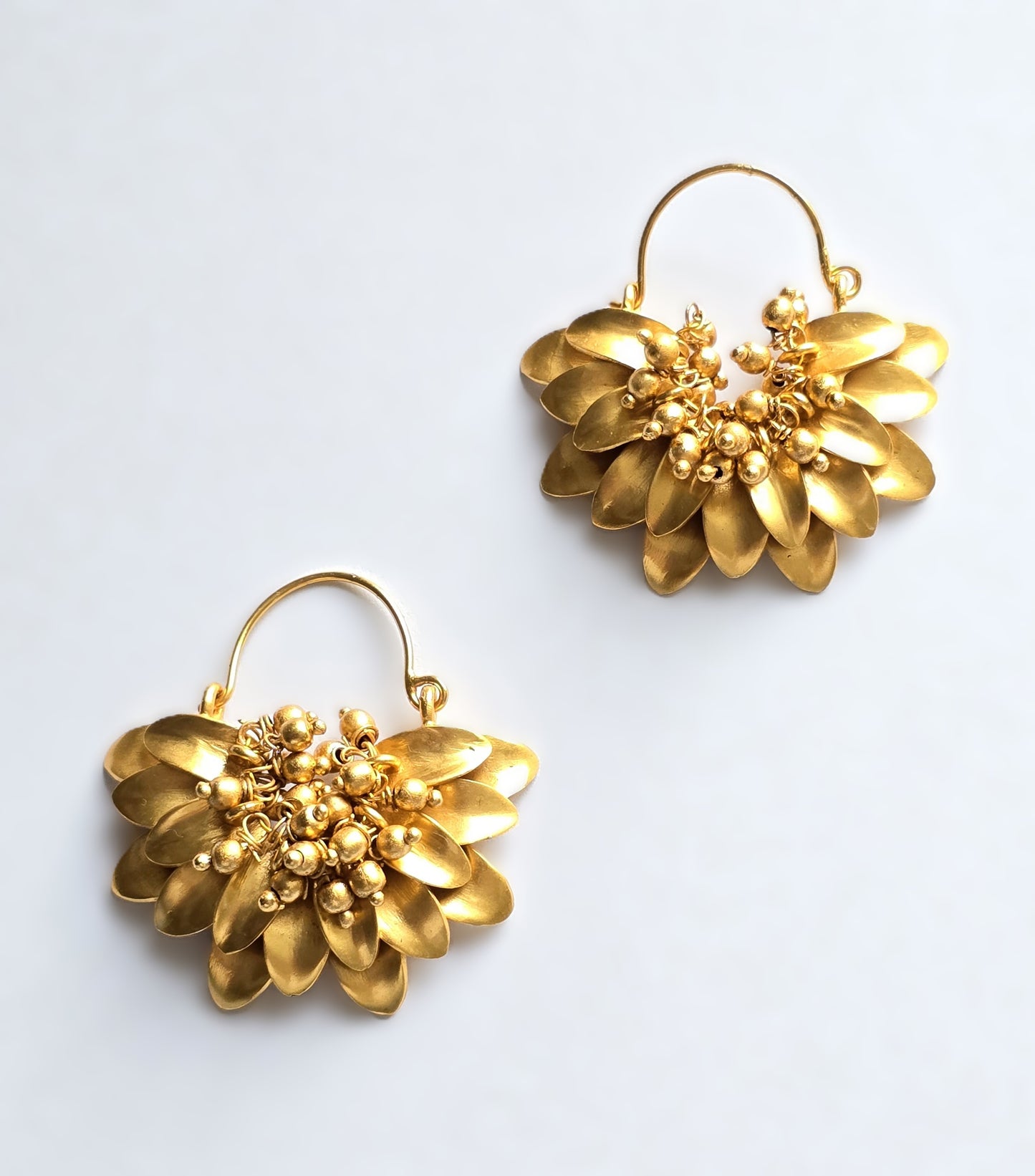 Golden Handcrafted Floral Temple Hoops Earrings