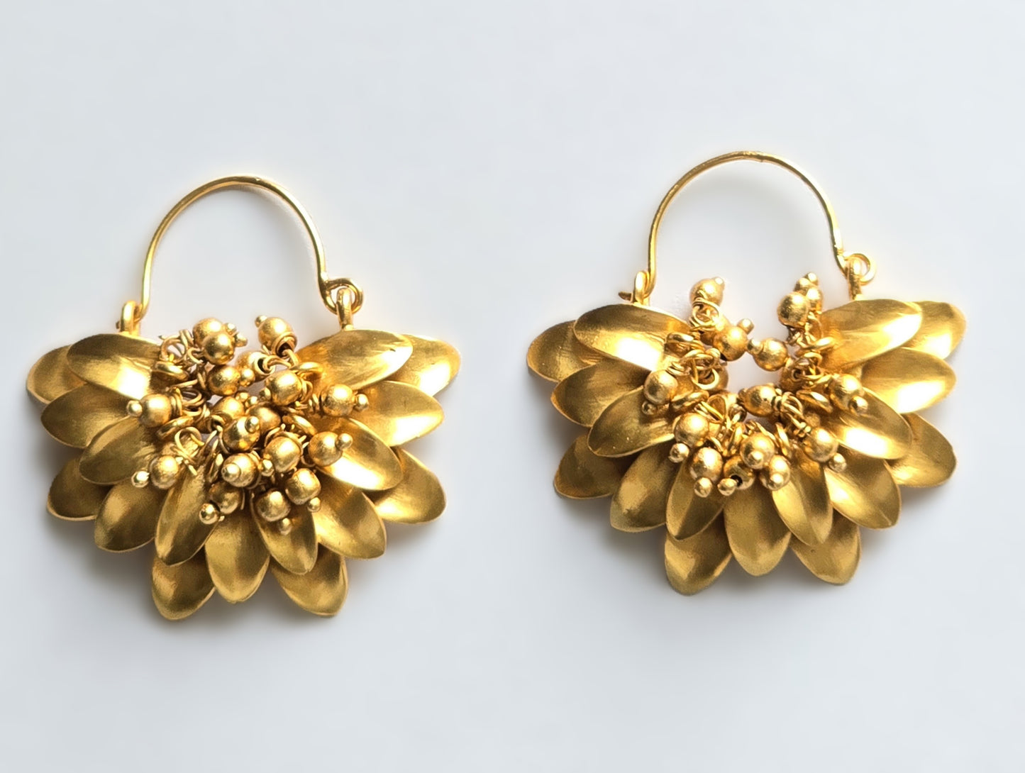Golden Handcrafted Floral Temple Hoops Earrings