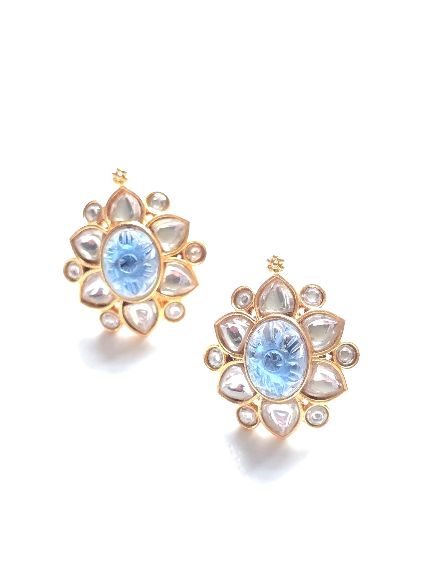 Winifred Kundan Carved Stone Studs Earrings