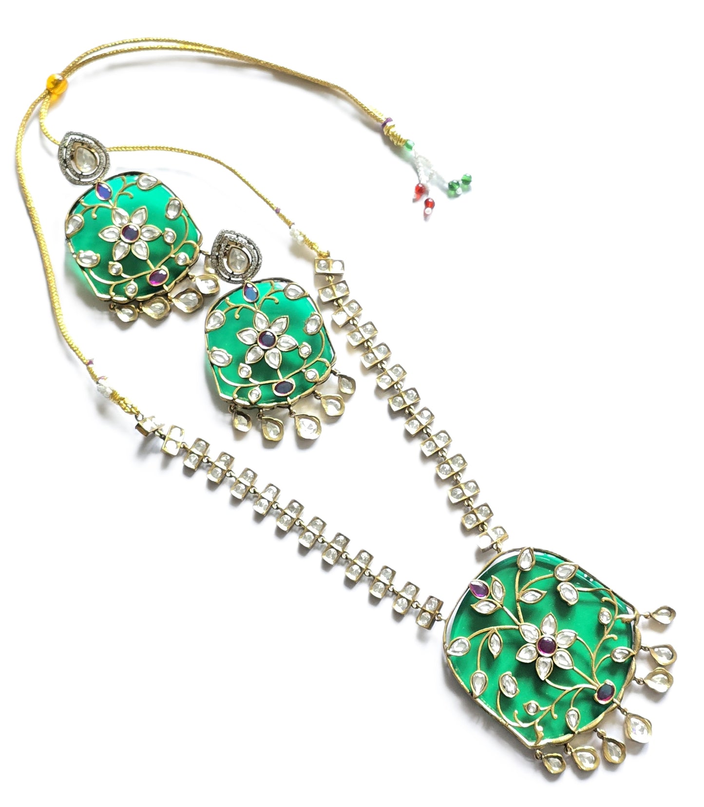 Hazel Polki with Glass Inlay Art Necklace Set