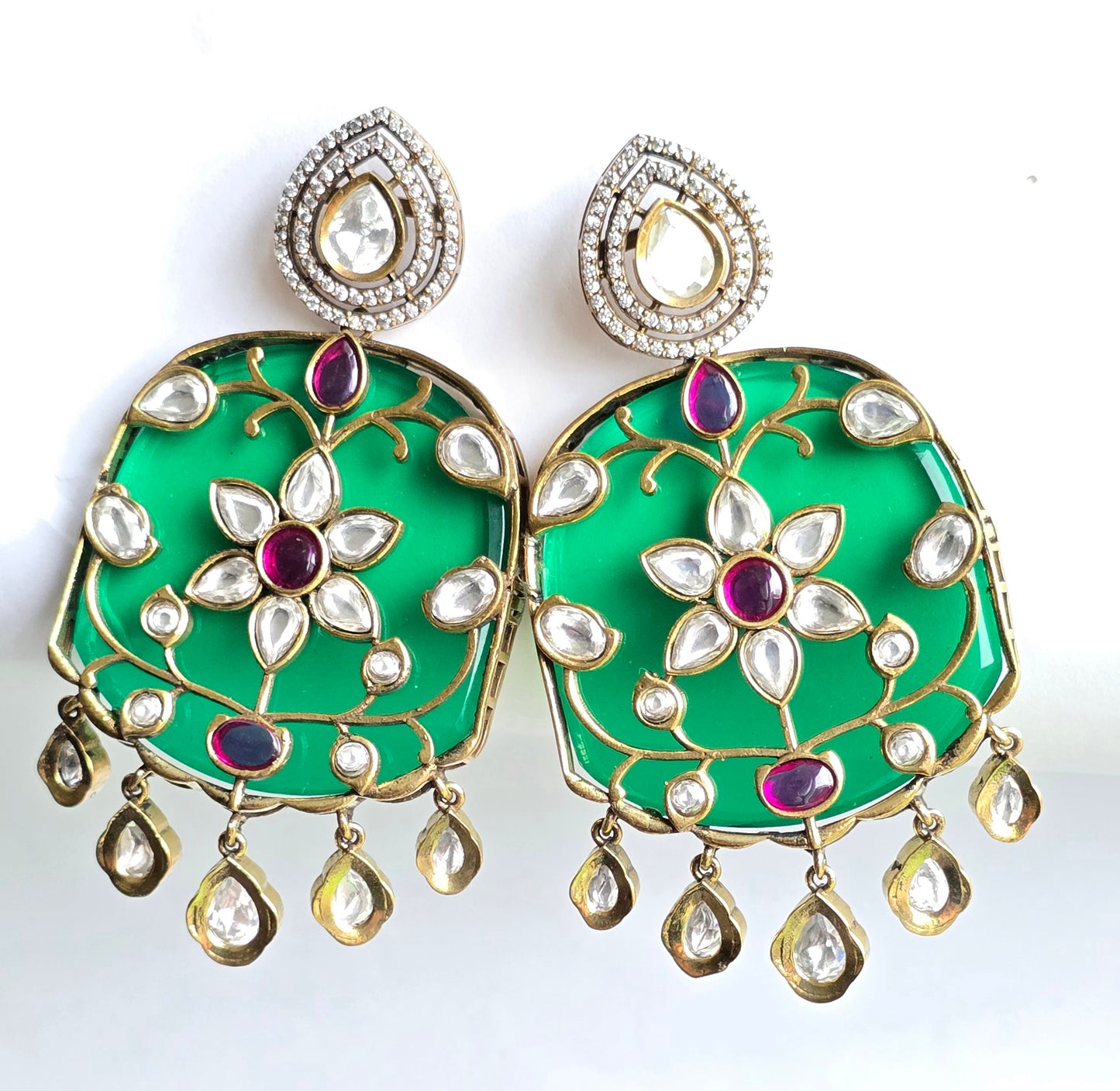 Hazel Polki with Glass Inlay Art Necklace Set