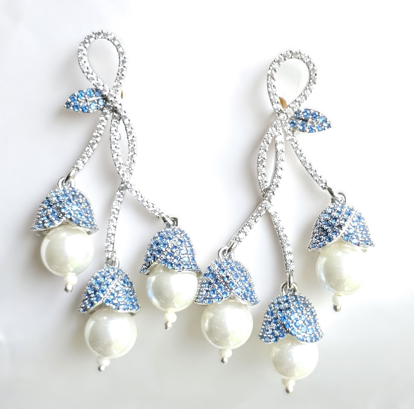 Sophia Pave Setting Zircons Pearl Dangle Earrings