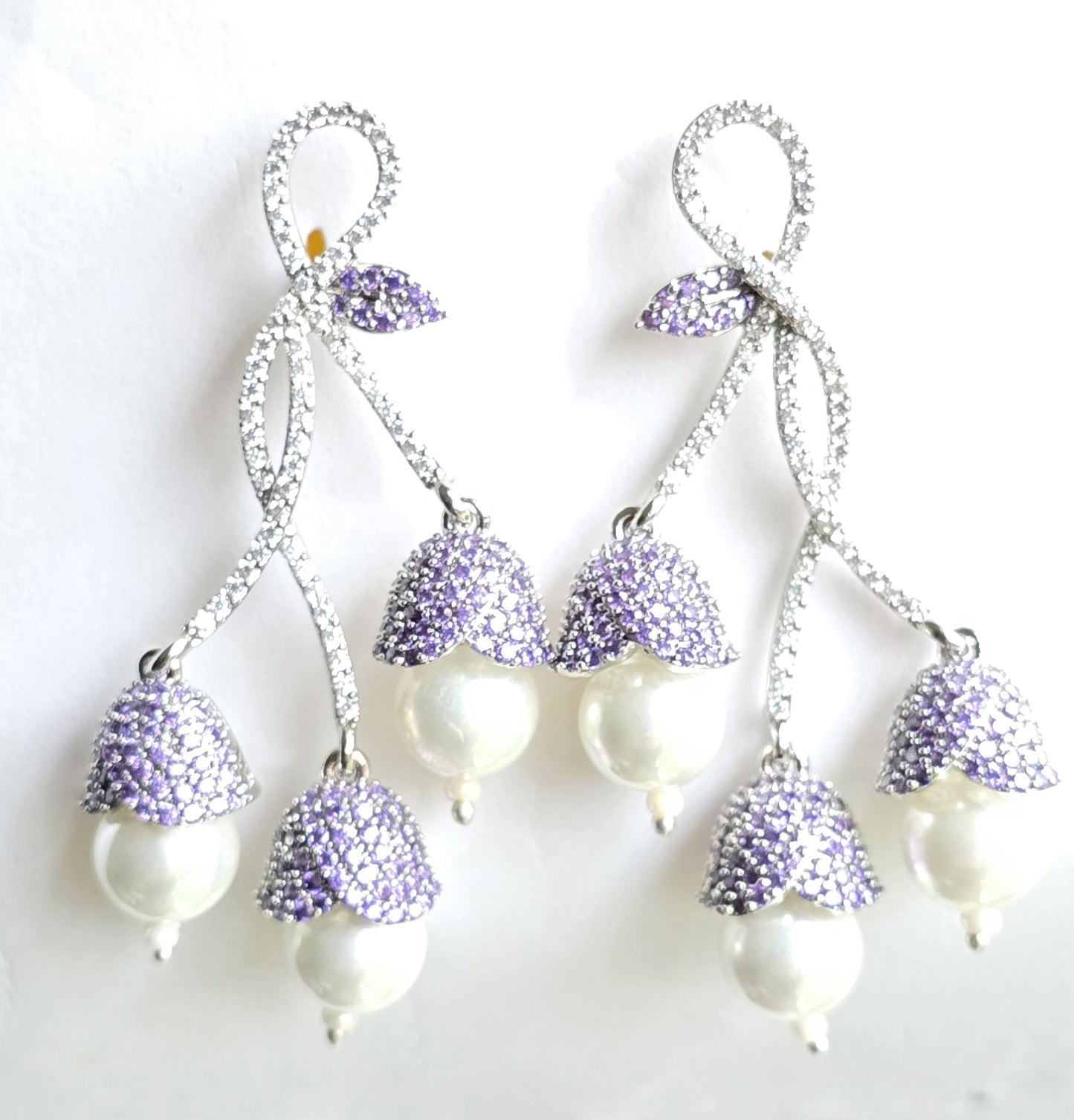Sophia Pave Setting Zircons Pearl Dangle Earrings