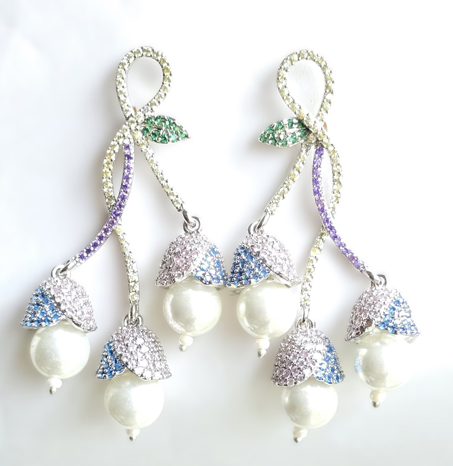 Sophia Pave Setting Zircons Pearl Dangle Earrings