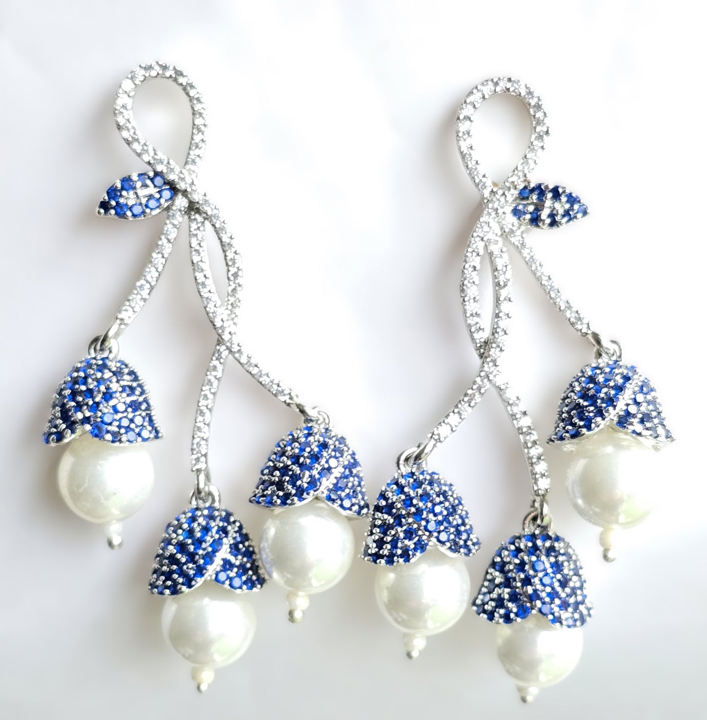 Sophia Pave Setting Zircons Pearl Dangle Earrings