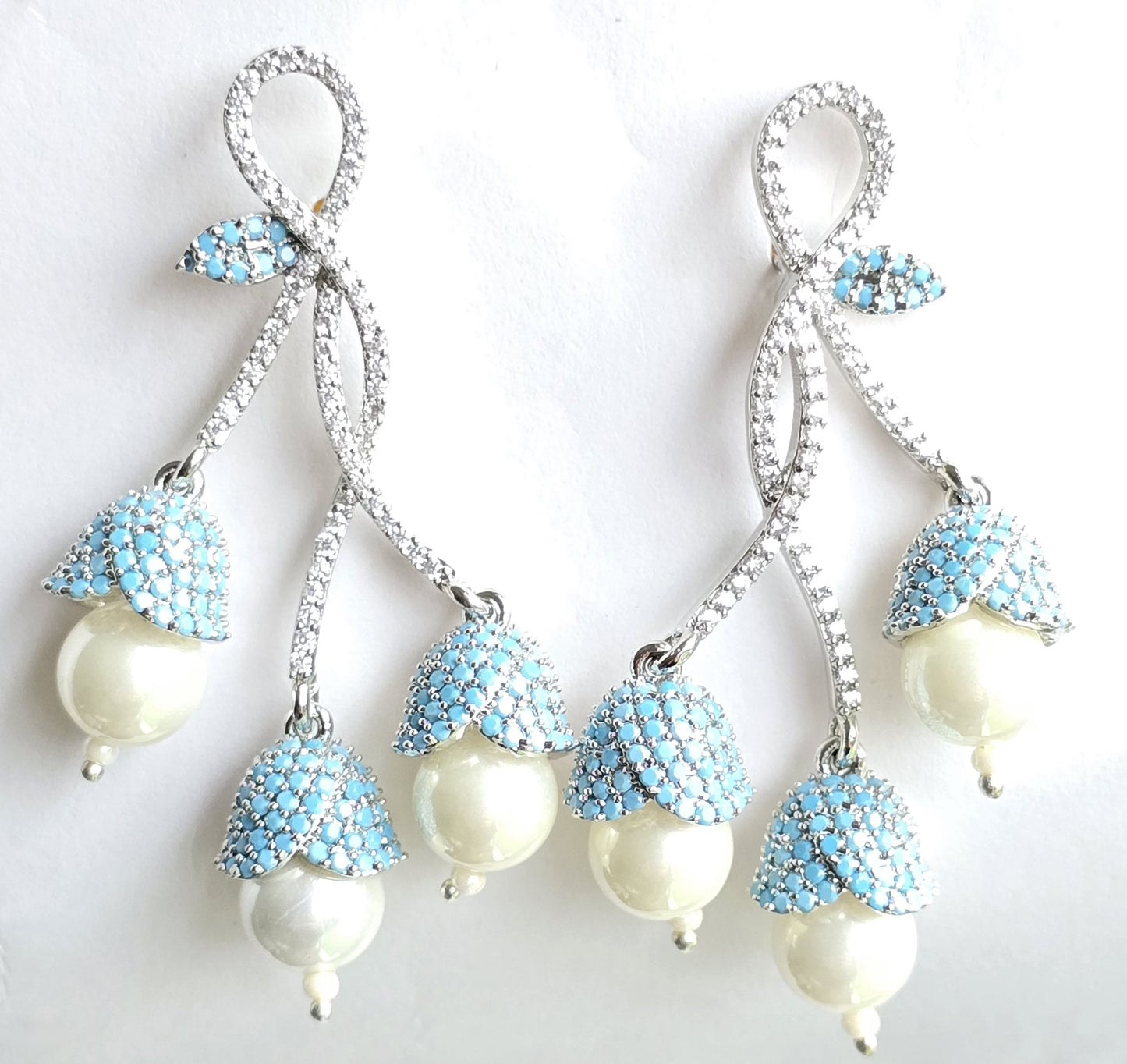 Sophia Pave Setting Zircons Pearl Dangle Earrings