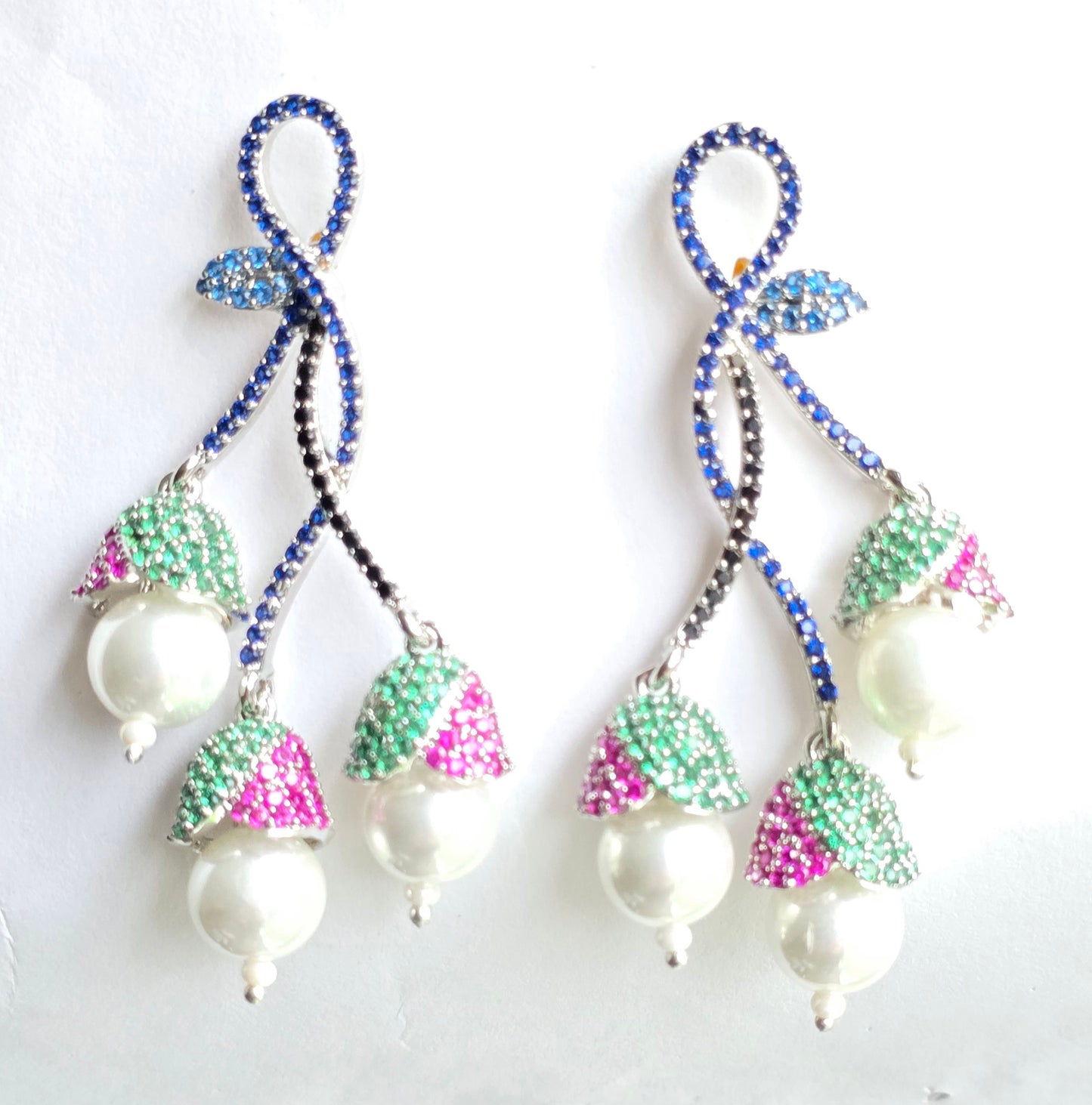 Sophia Pave Setting Zircons Pearl Dangle Earrings