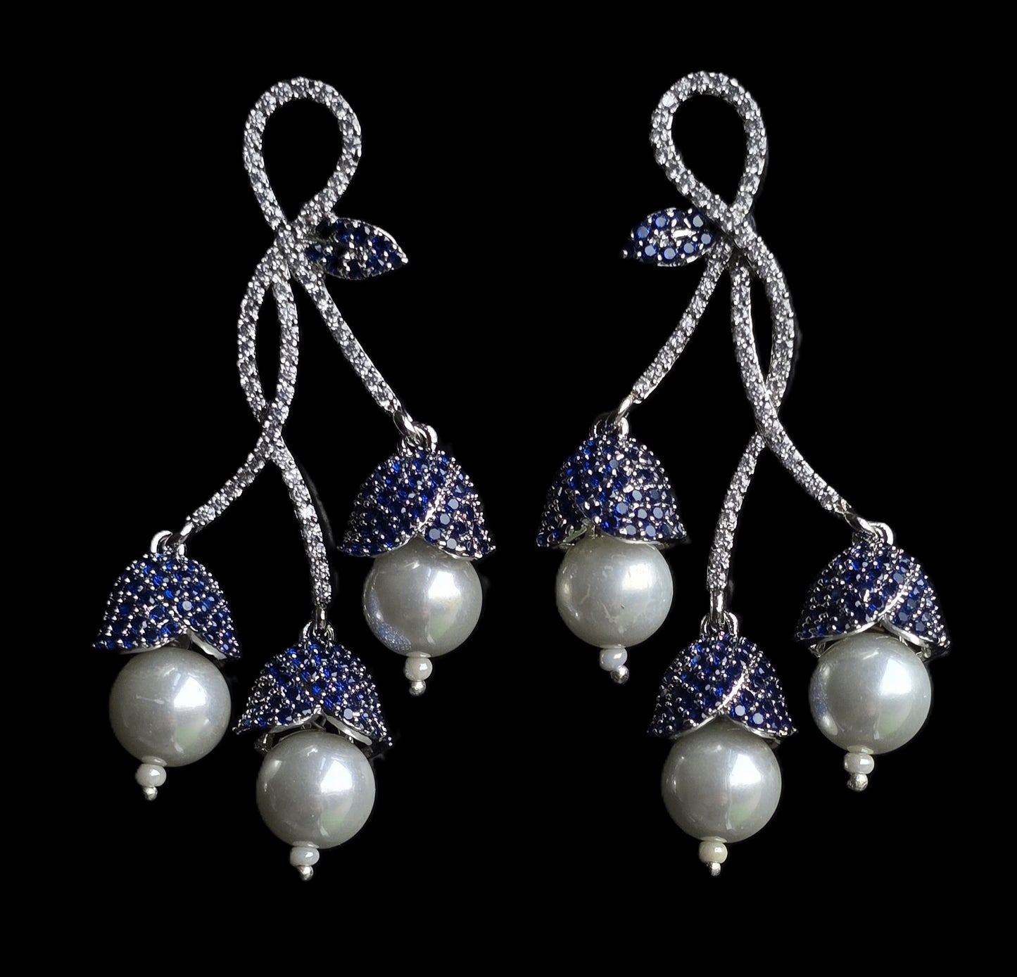 Sophia Pave Setting Zircons Pearl Dangle Earrings
