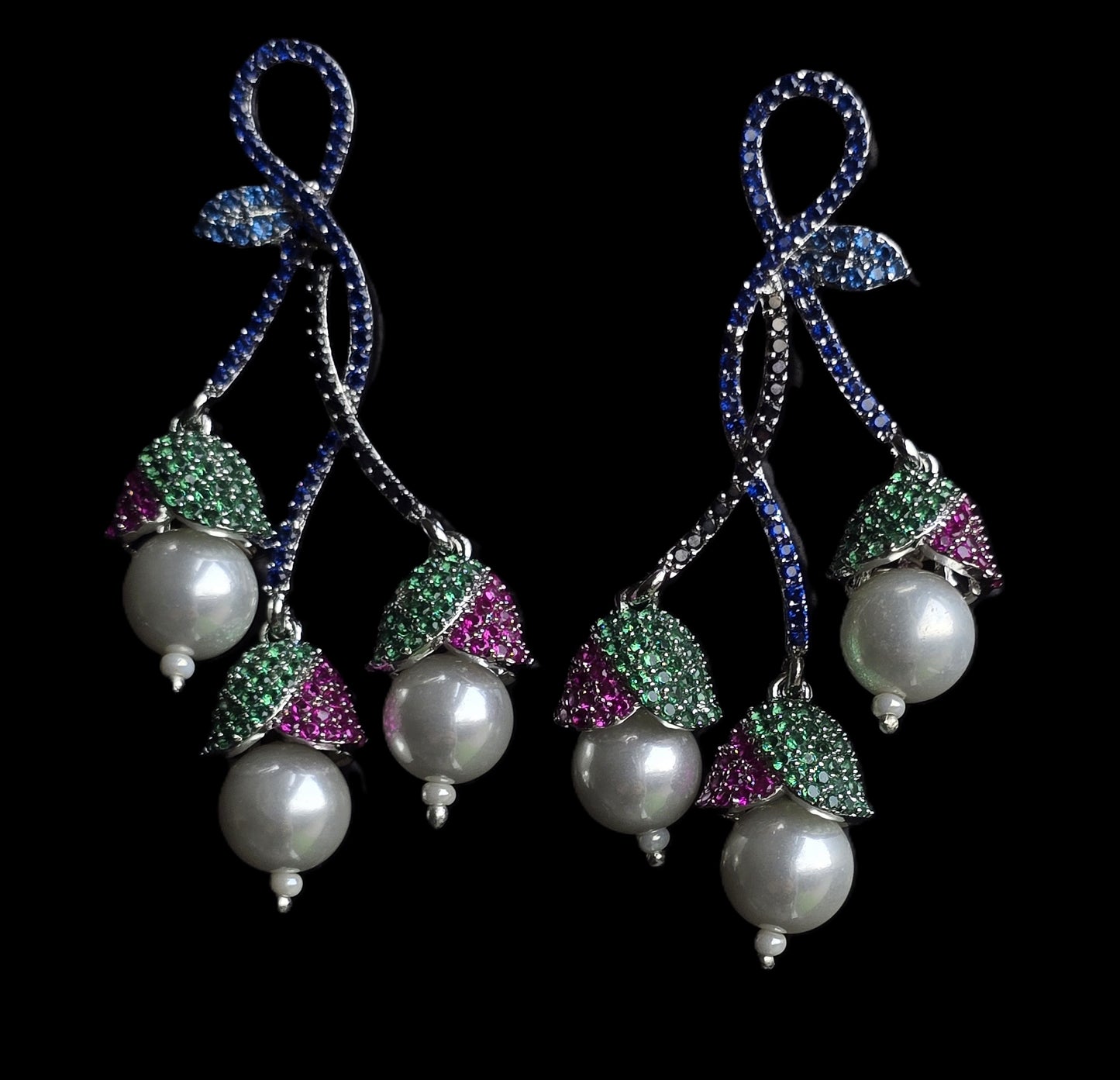 Sophia Pave Setting Zircons Pearl Dangle Earrings