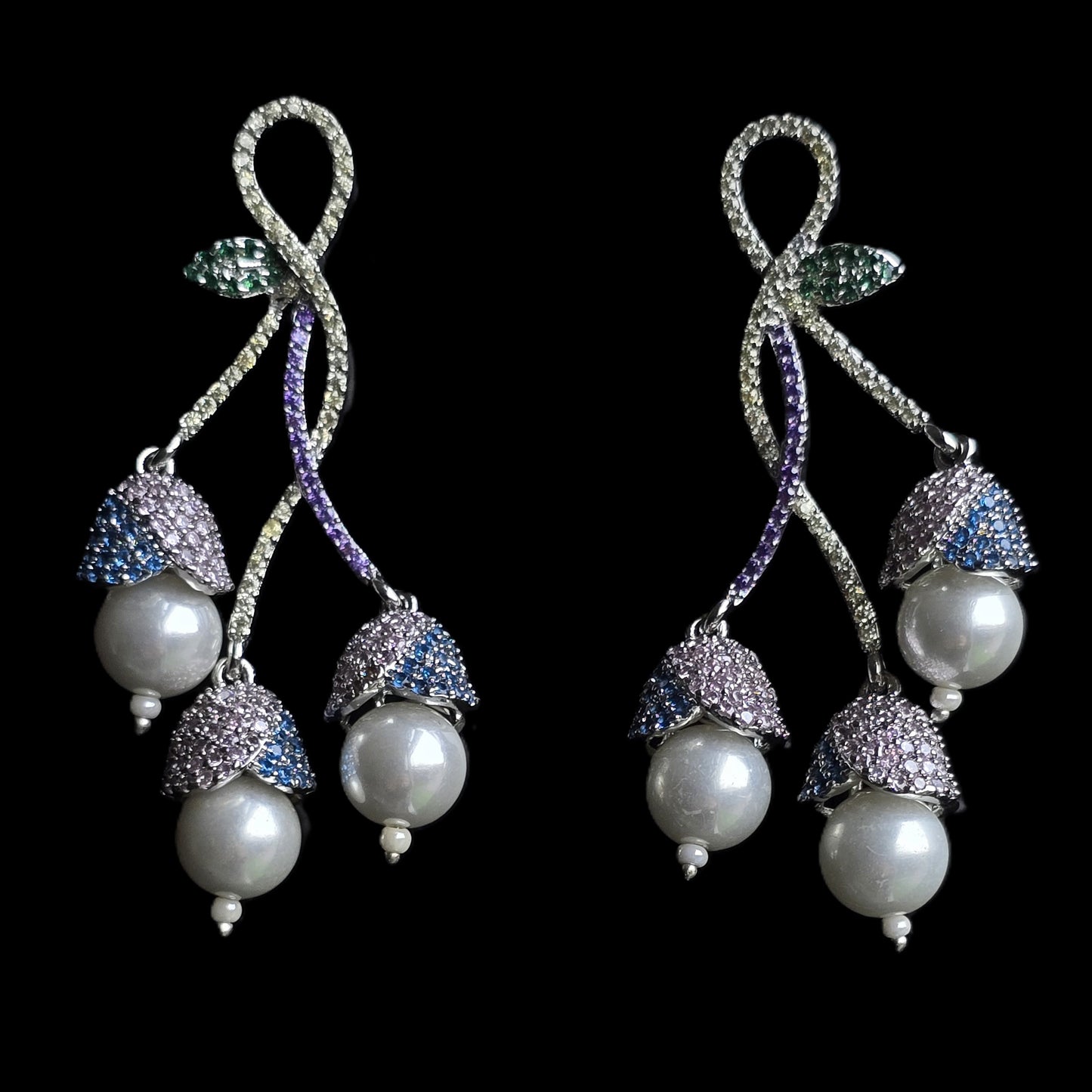 Sophia Pave Setting Zircons Pearl Dangle Earrings