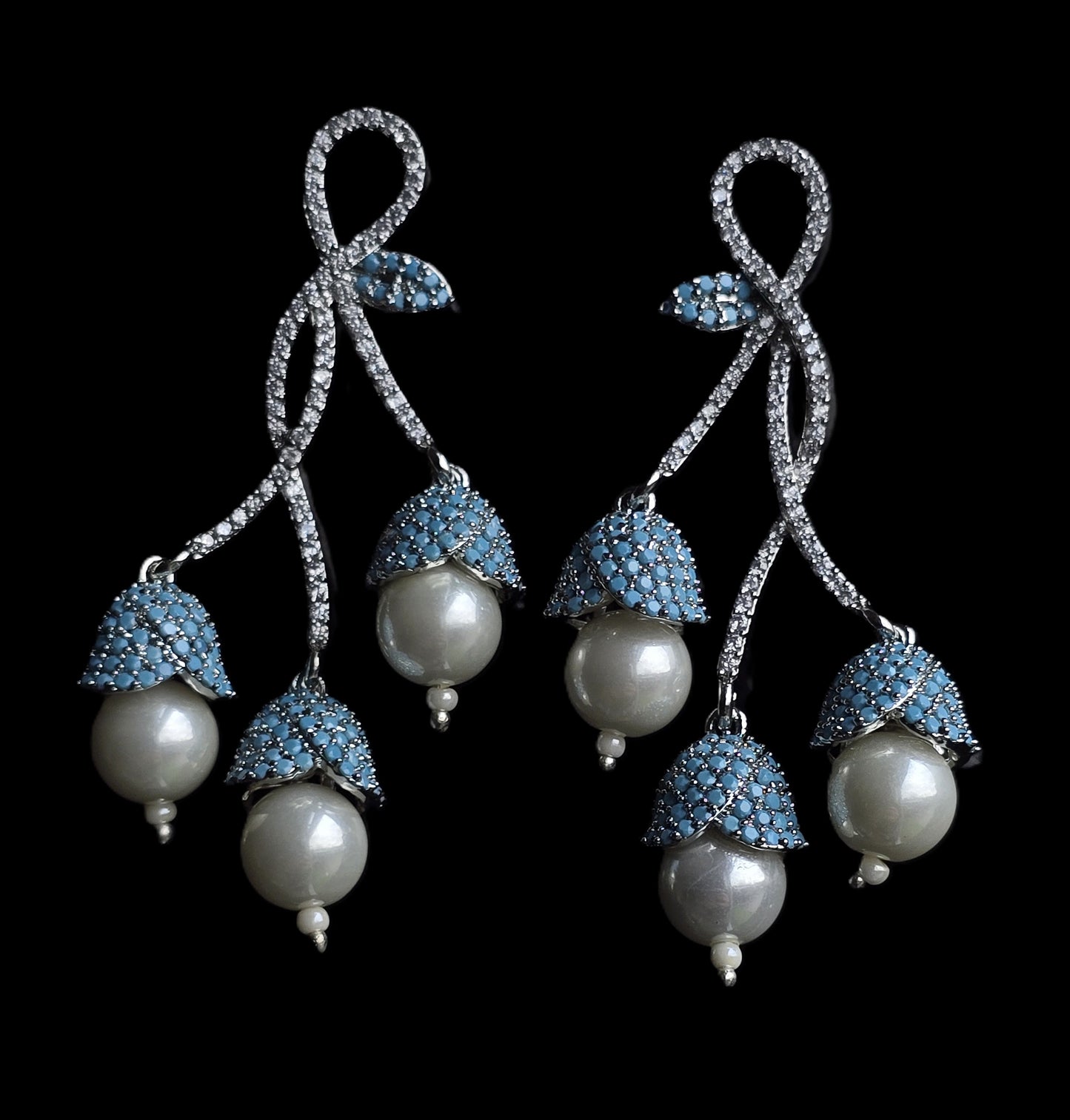 Sophia Pave Setting Zircons Pearl Dangle Earrings