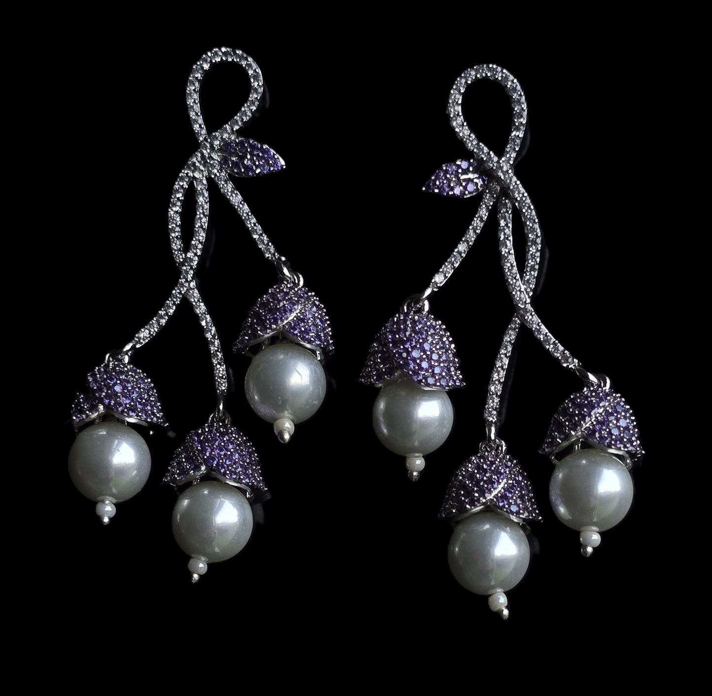Sophia Pave Setting Zircons Pearl Dangle Earrings