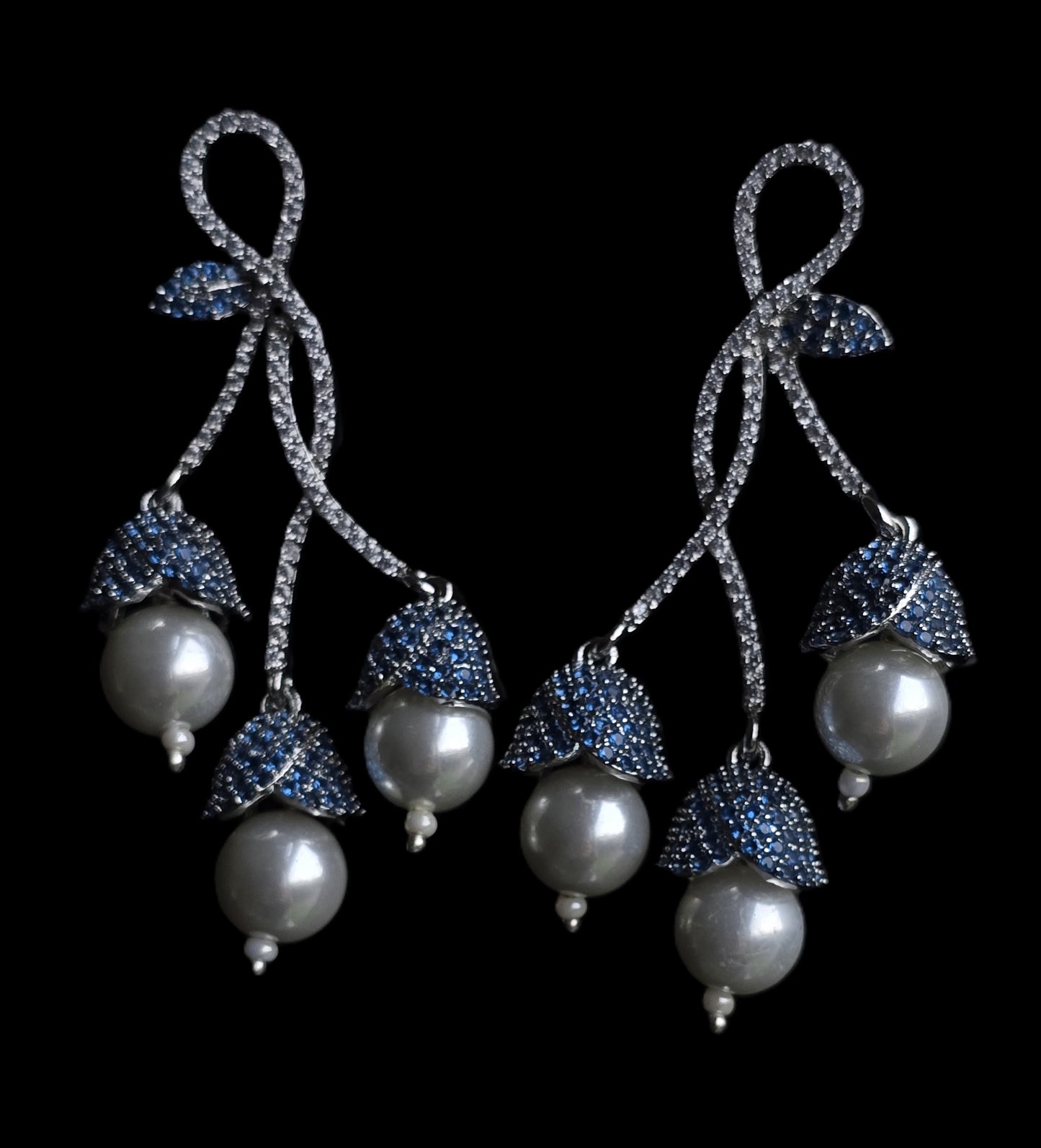 Sophia Pave Setting Zircons Pearl Dangle Earrings