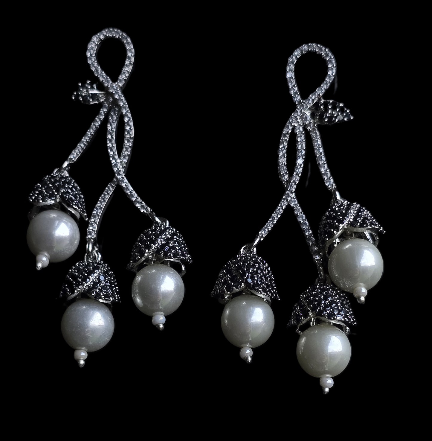 Sophia Pave Setting Zircons Pearl Dangle Earrings