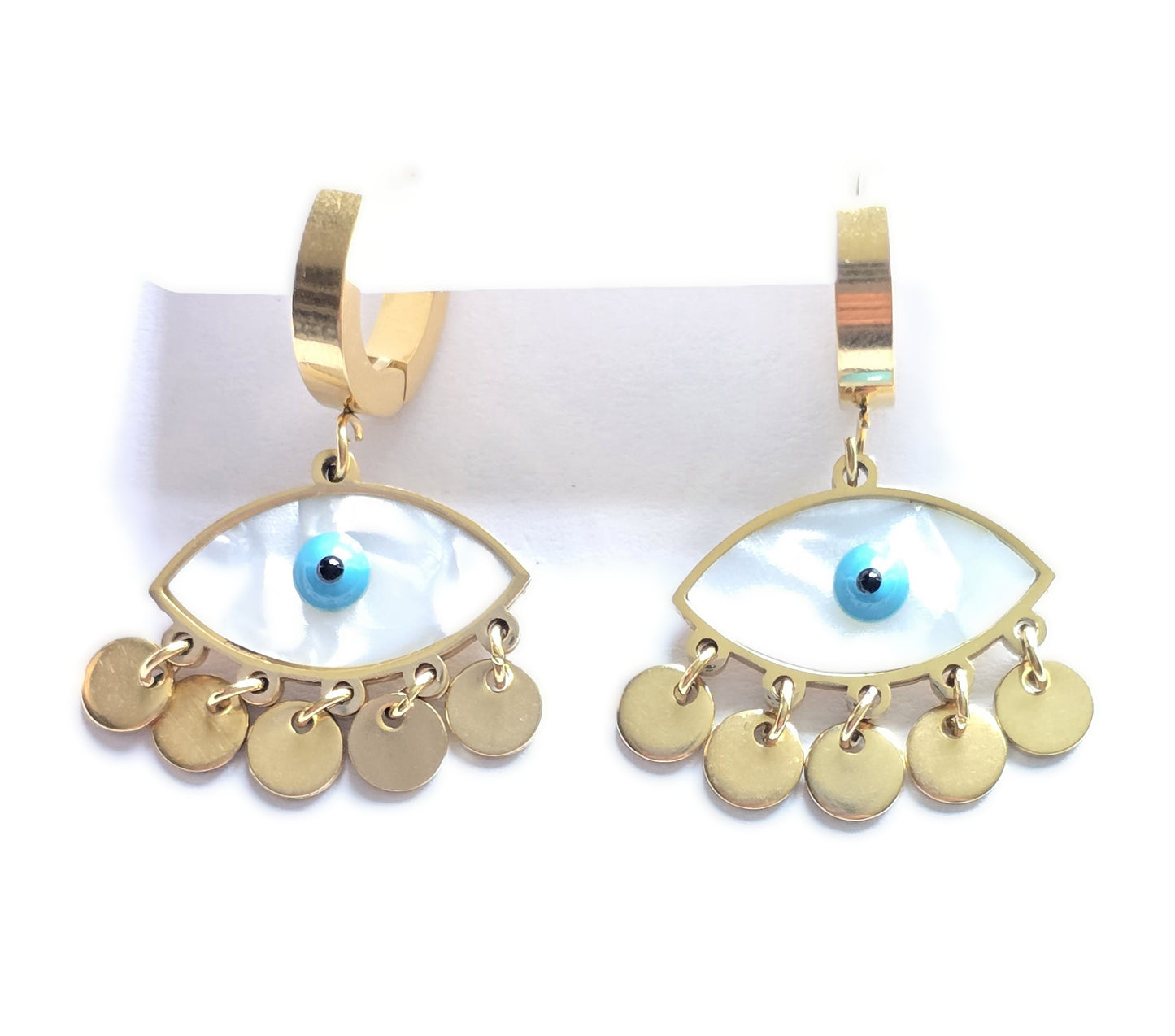 Evil Eye MOP Huggies Earrings