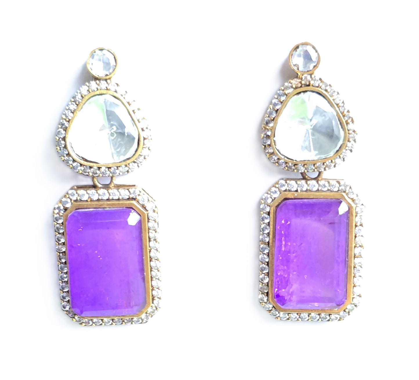 Amber Polki Doublet Stone Earring