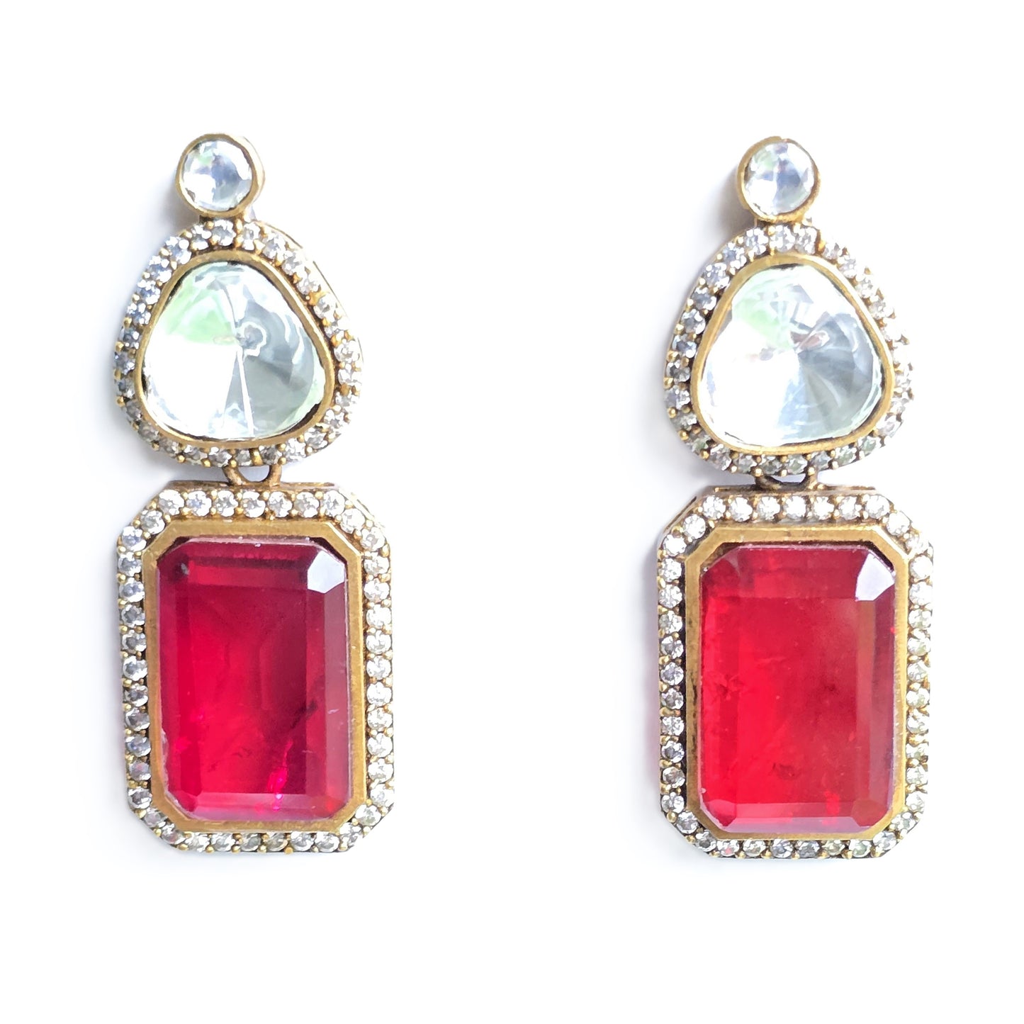Amber Polki Doublet Stone Earring