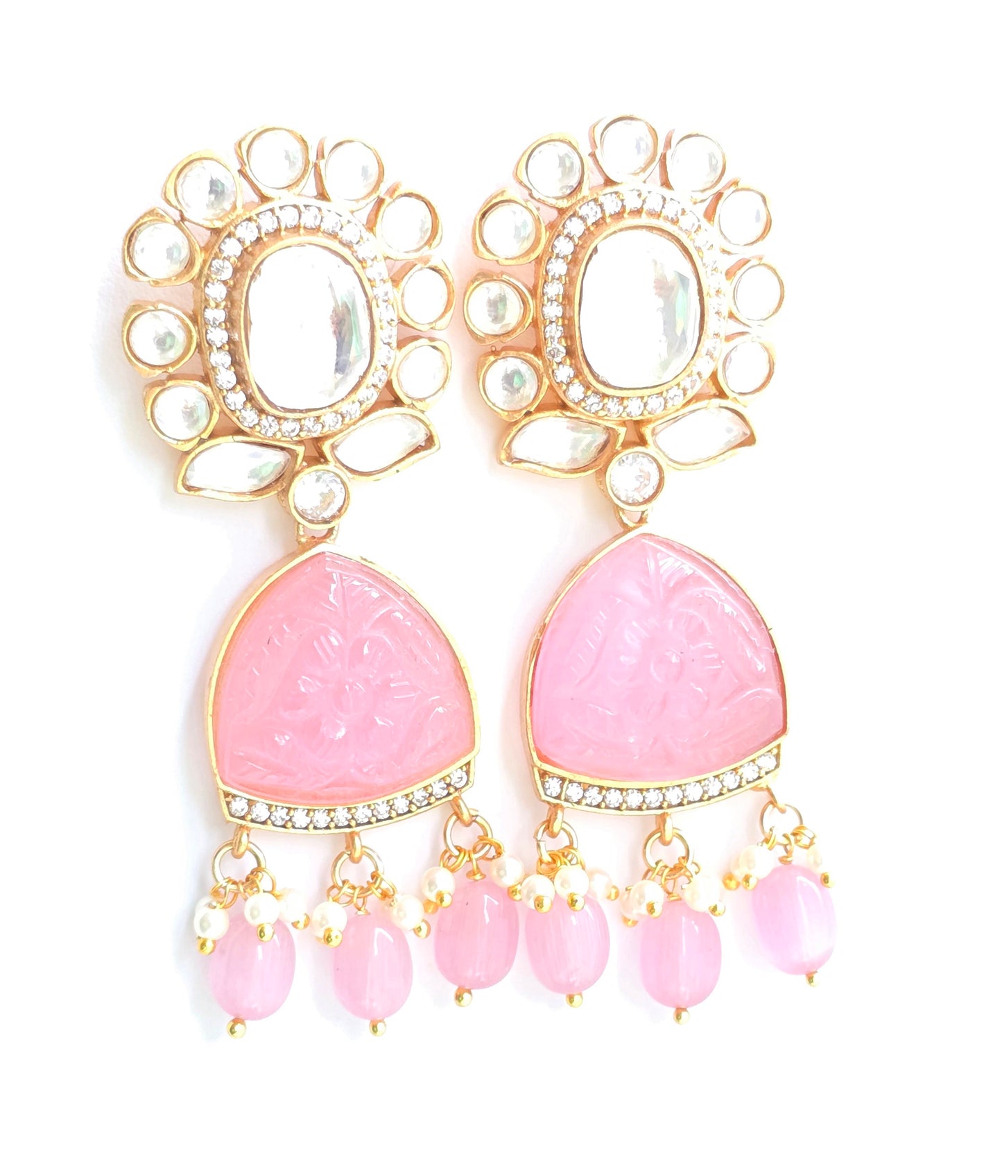 Debina Polki Carved Stone Necklace Set