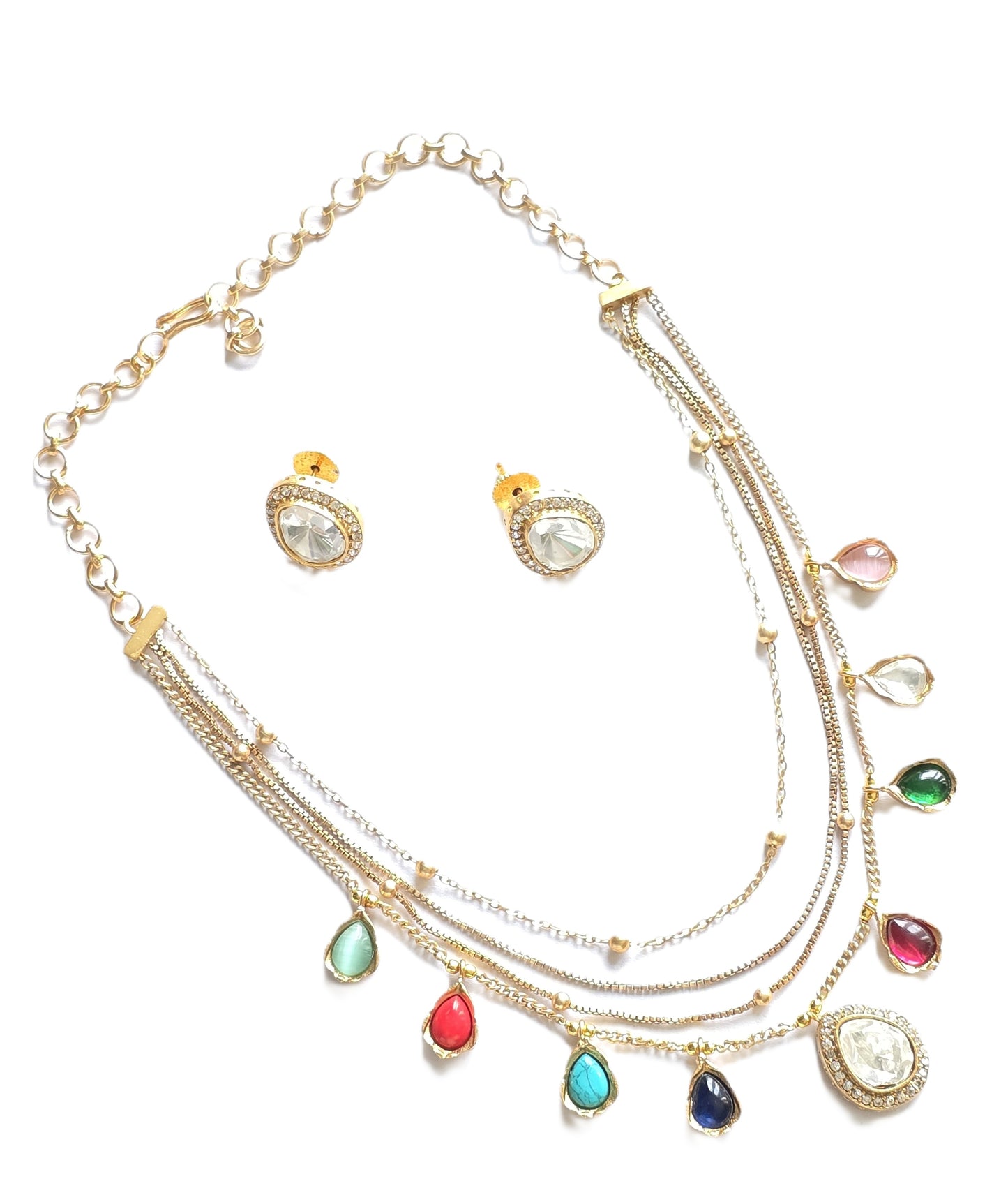 Treasure Navratan Chain Necklace Set