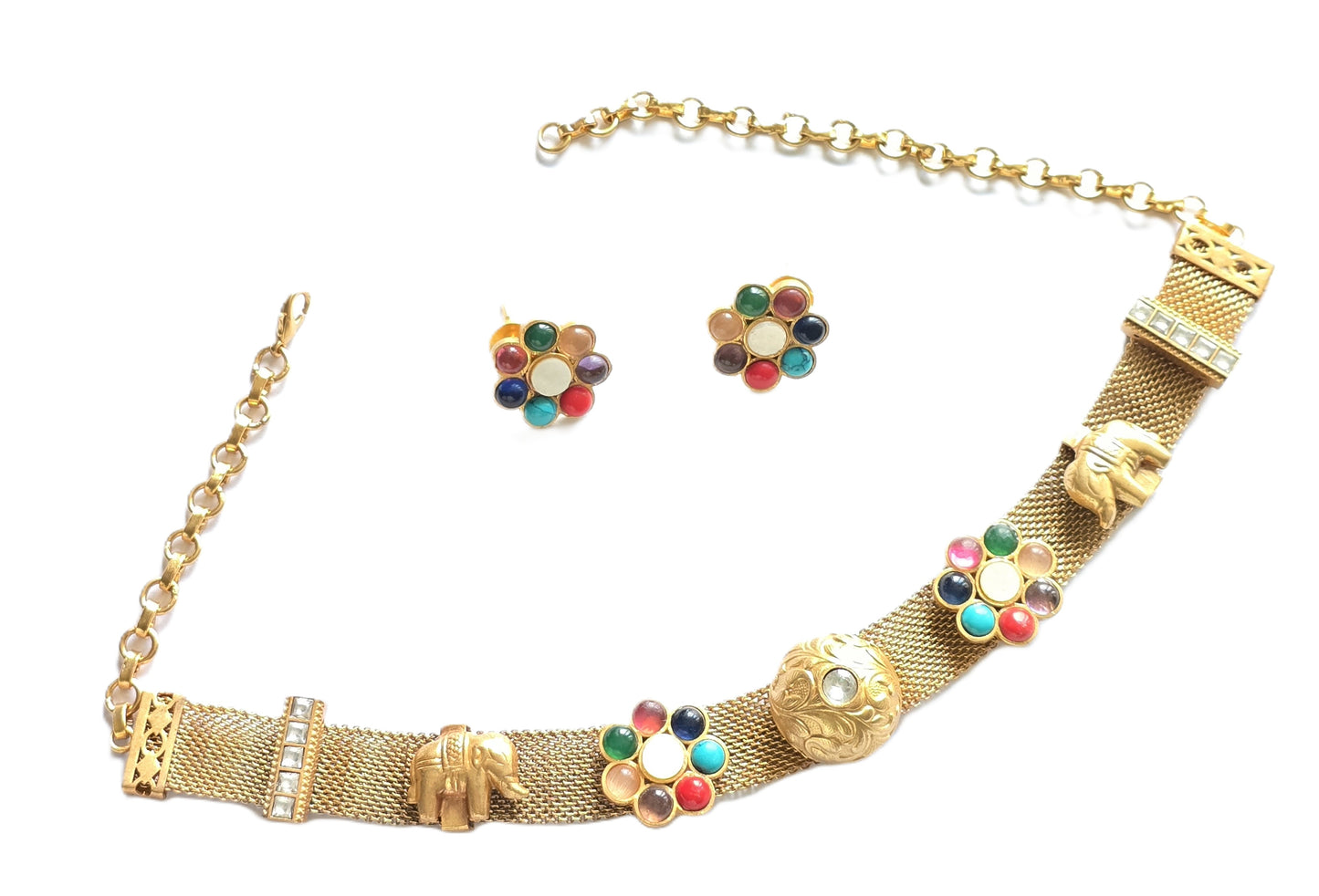 Berkley Vintage Navratan Fusion Choker Necklace Set