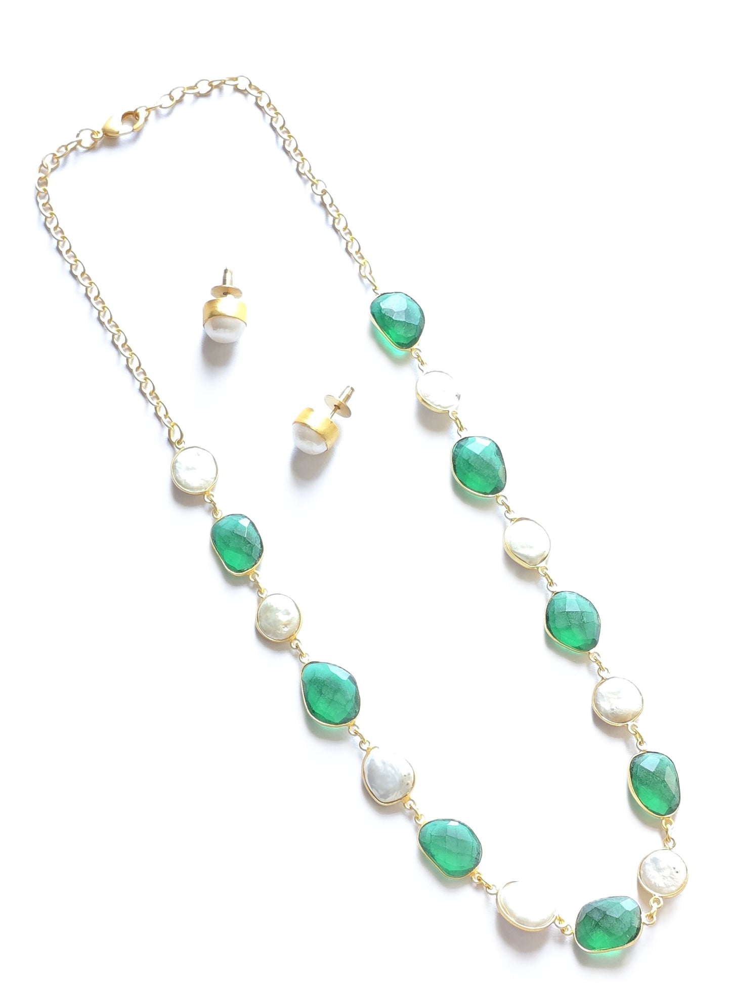 Beaded Pearl & Natural Stone Necklace Set with Bracelet