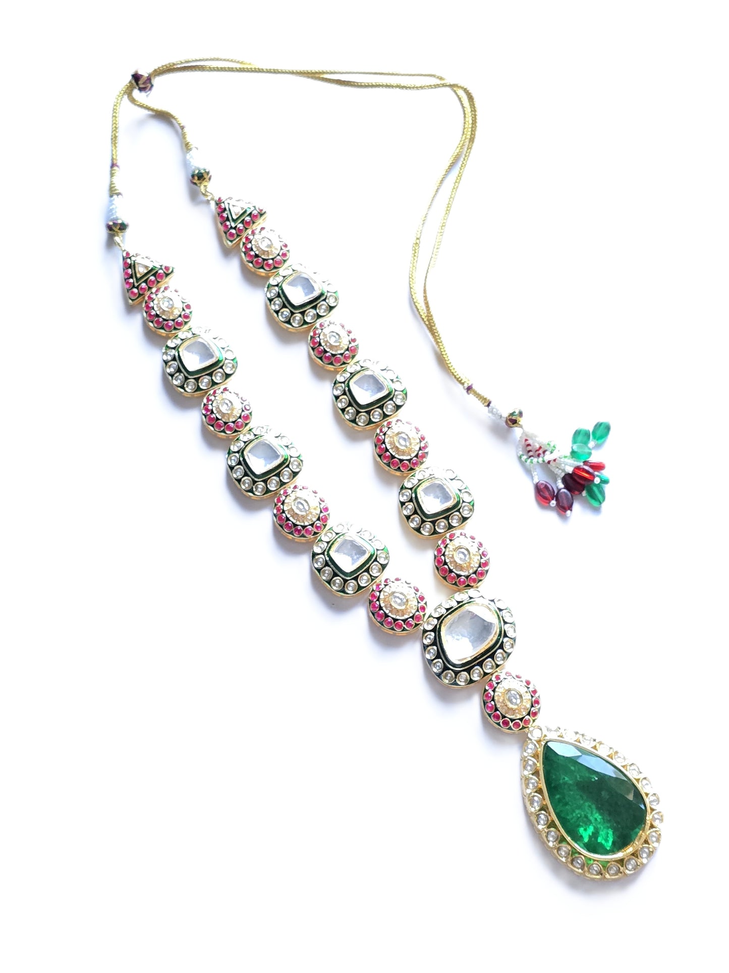 Evelyn Premium Moissanite Polki & Doublet Stone Necklace Set