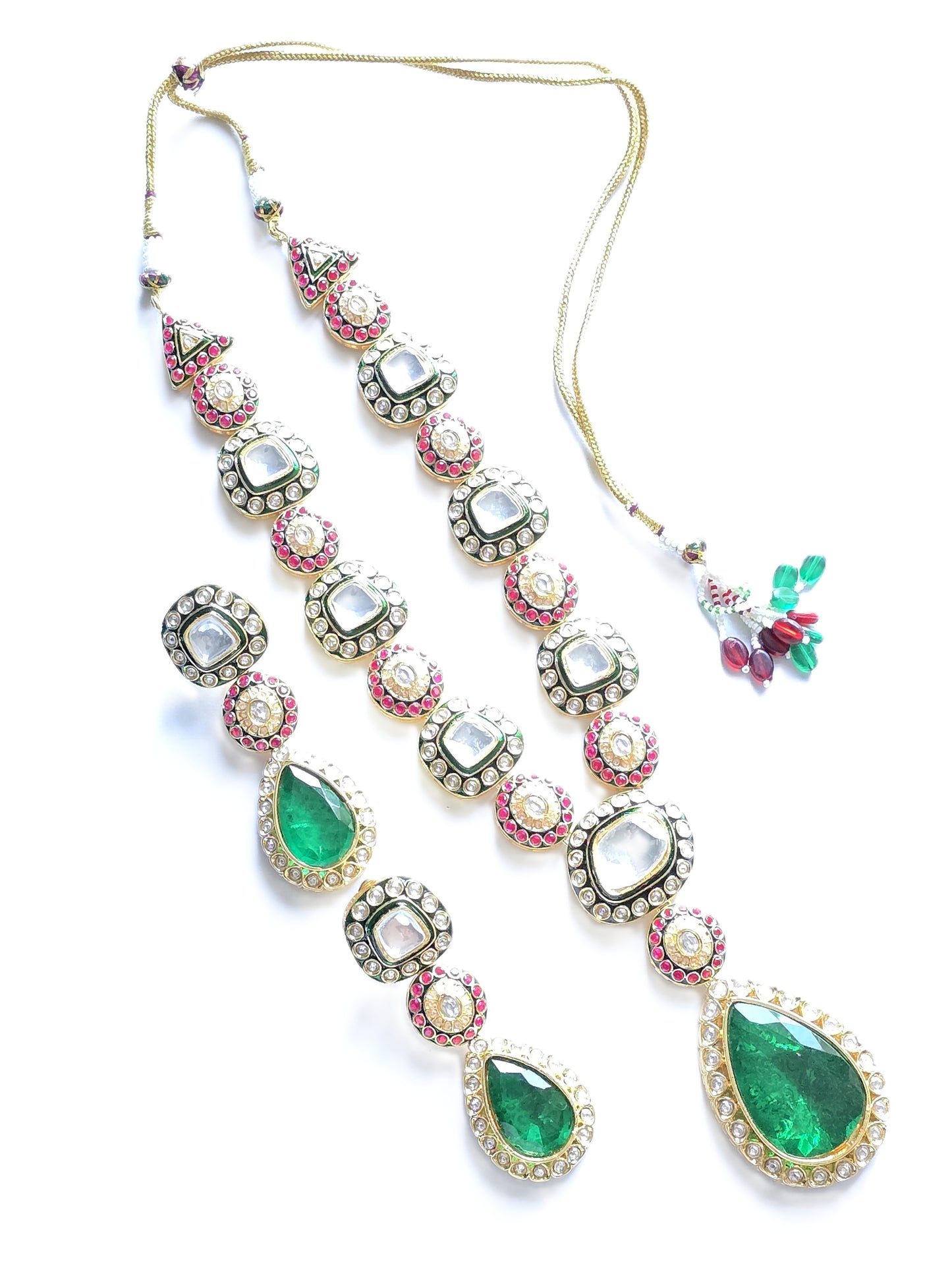 Evelyn Premium Moissanite Polki & Doublet Stone Necklace Set