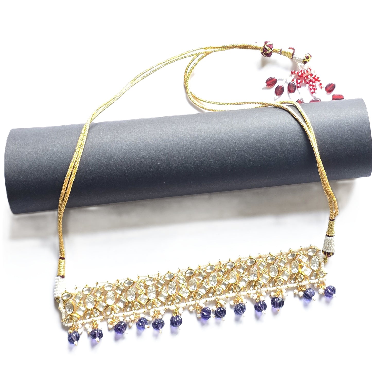 Bertha Flexible Moissanite Polki Choker Necklace set with Maang Tikka