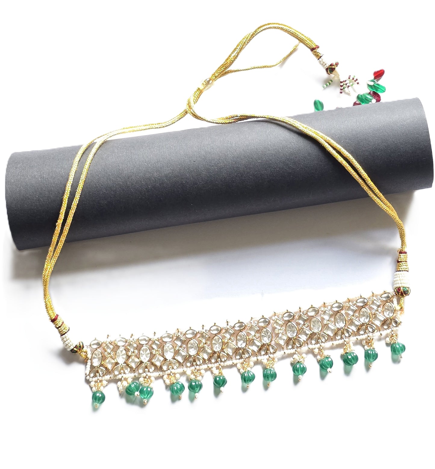 Bertha Flexible Moissanite Polki Choker Necklace set with Maang Tikka