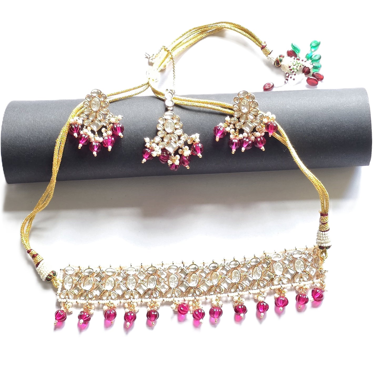Bertha Flexible Moissanite Polki Choker Necklace set with Maang Tikka