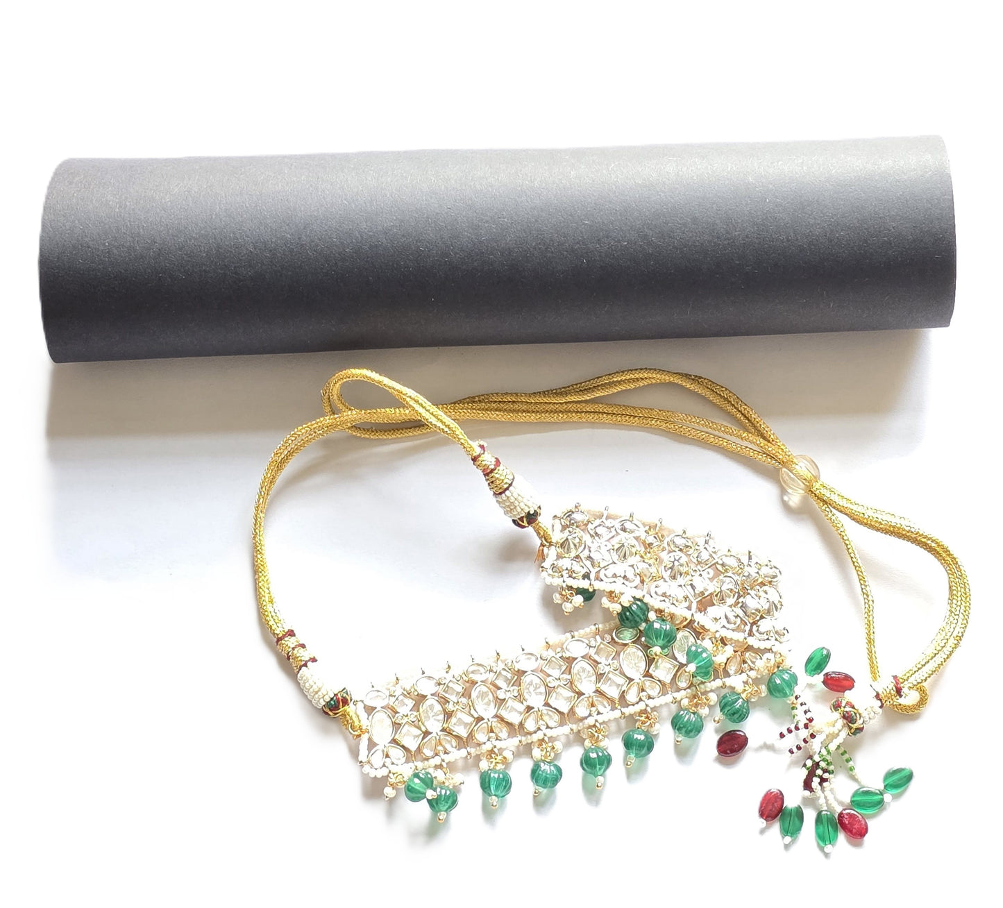 Bertha Flexible Moissanite Polki Choker Necklace set with Maang Tikka