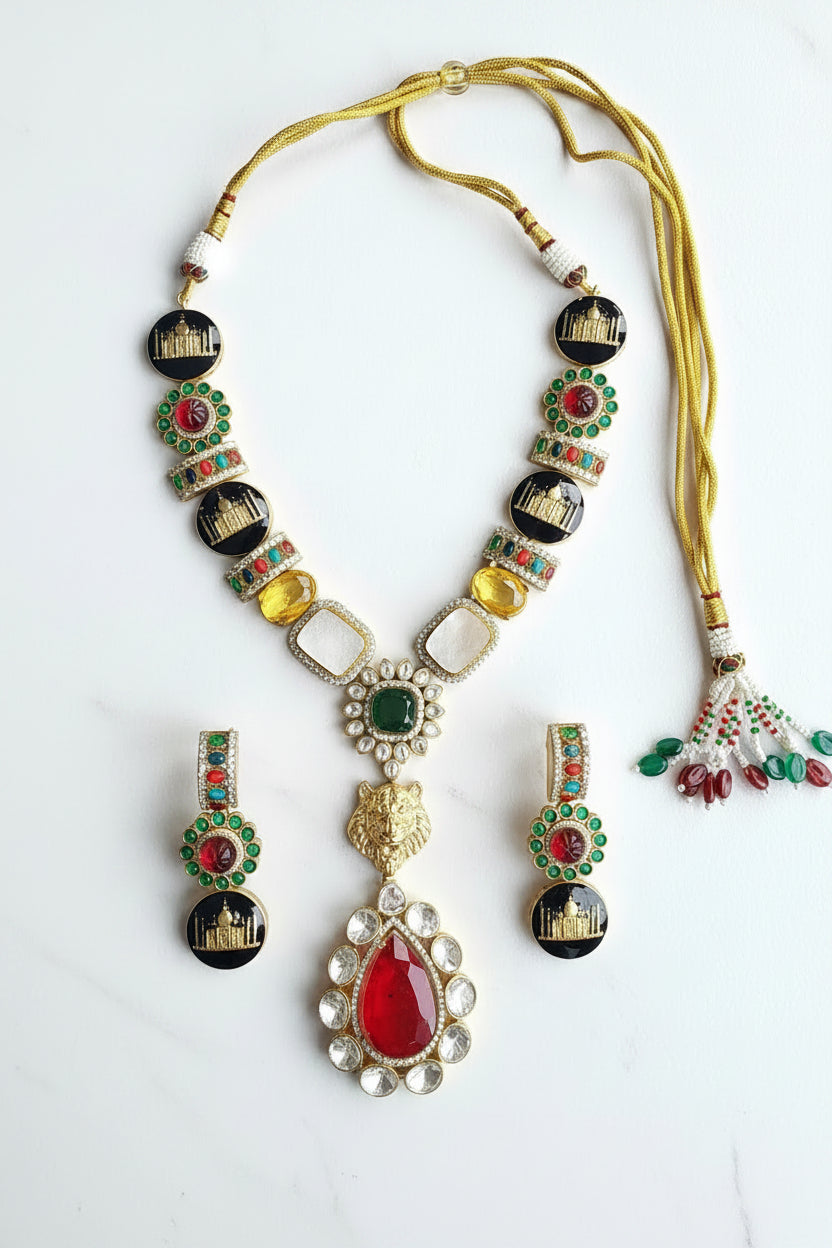 Designer Moissanite ,MOP with Doublet stone Necklace Stone